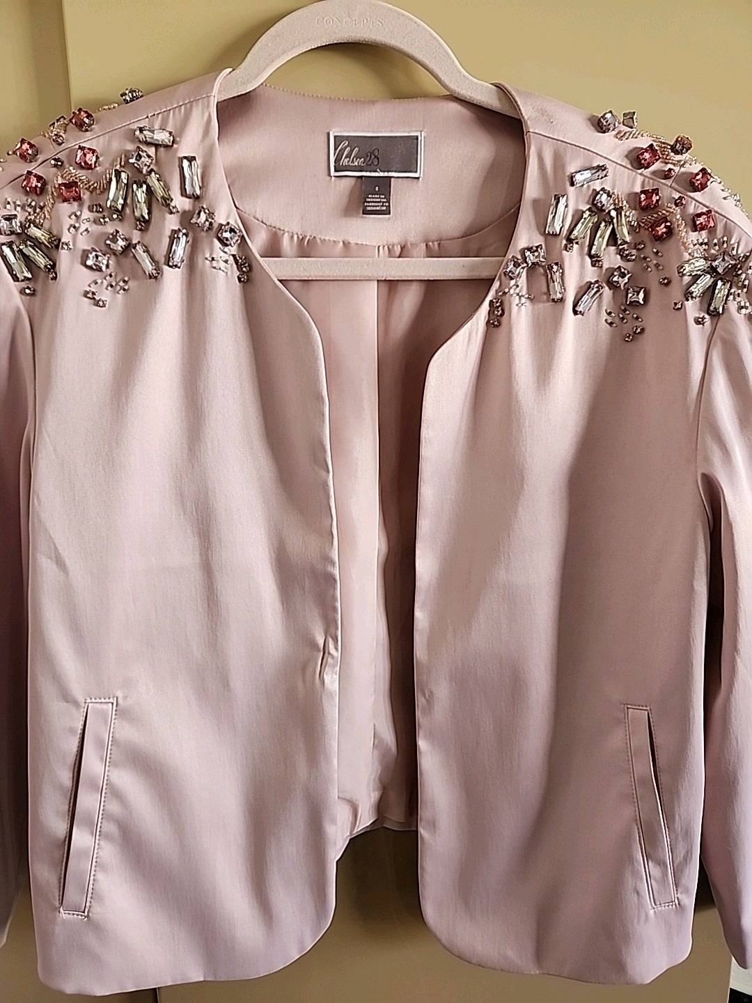Chelsea28 Pink Beaded Embellished Open Front Blazer Jacket Size S Nordstrom