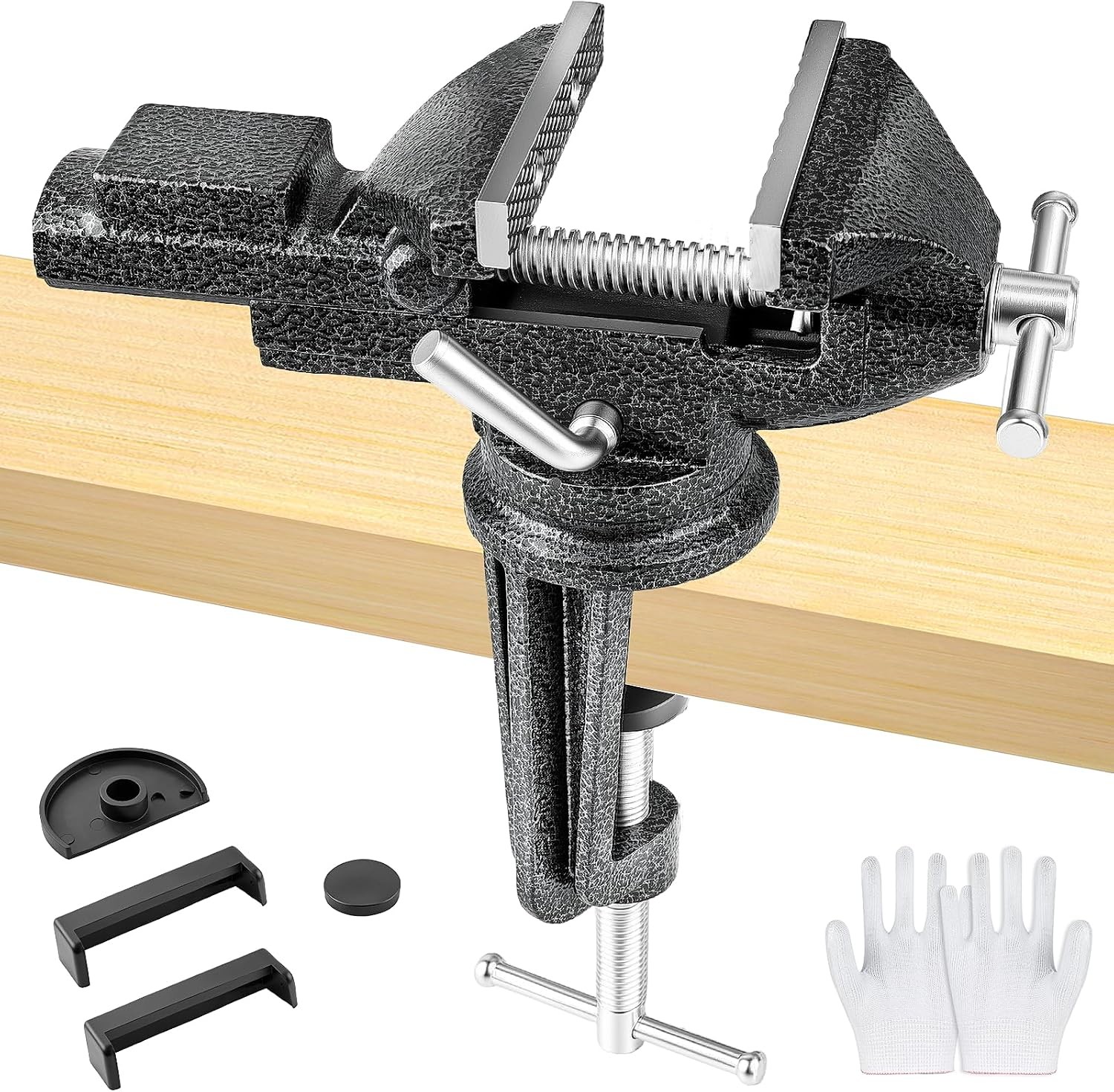 Bench Vise 3 Inch, Table Vise with Built-In Anvil and 360° Swivel Base