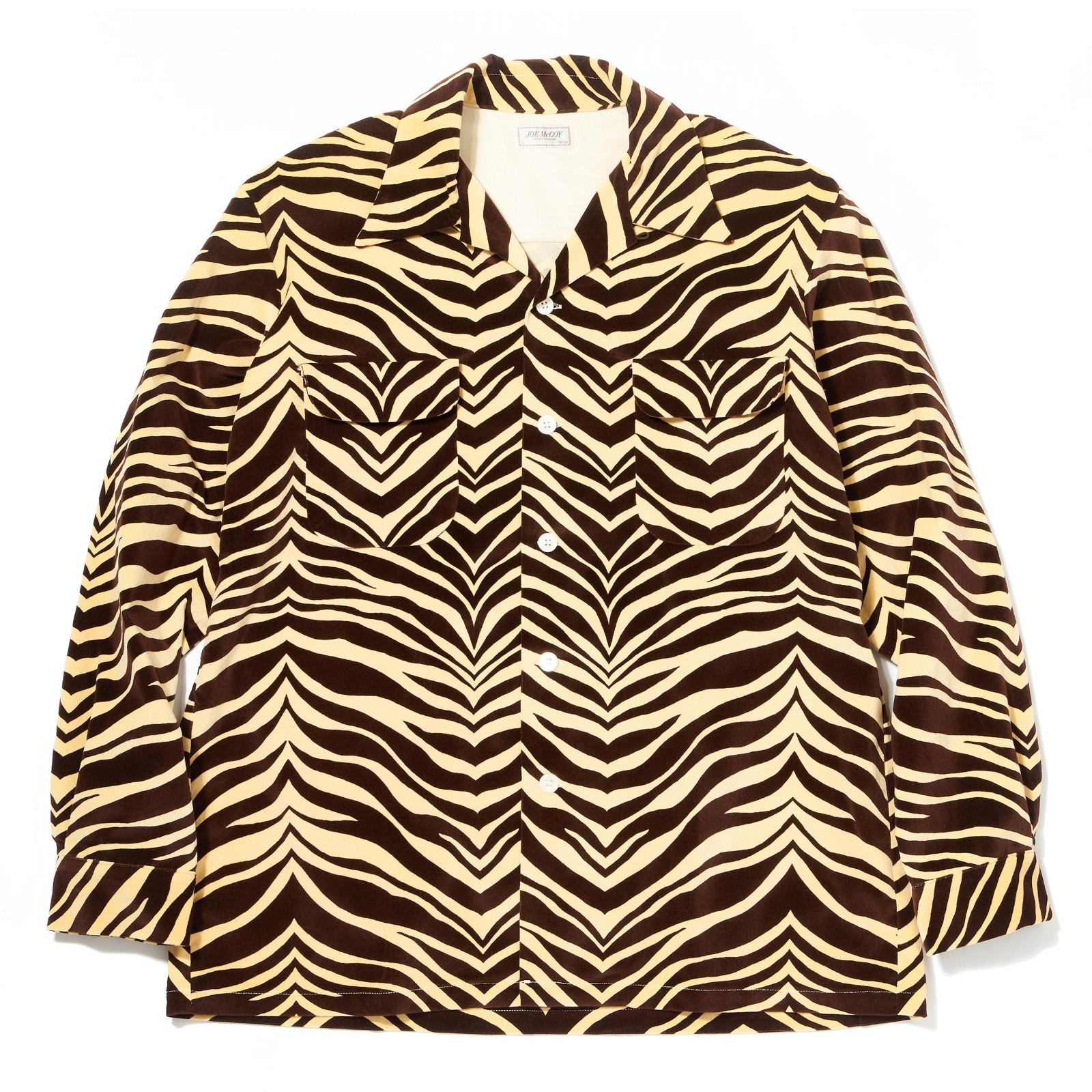 THE REAL McCOY\'S MS25108 PRINTED VELOUR OPEN-COLLAR SHIRT ZEBRA Brown Japan NEW THE REAL McCOY\'S MS25108 PRINTED VELOUR OPEN-COLLAR SHIRT ZEBRA Brown Japan NEW