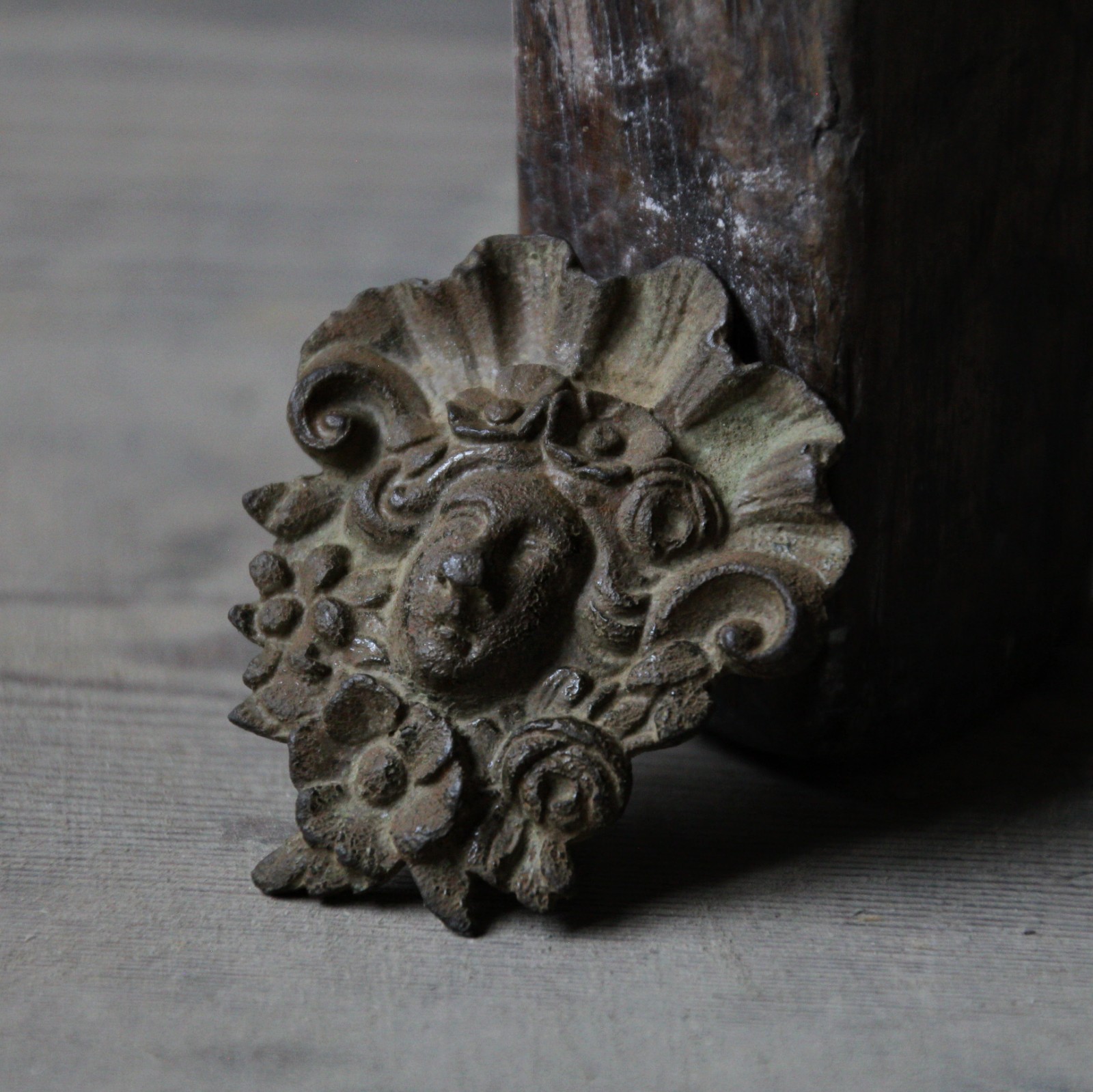 Antique late 17th century cast copper alloy decorative mount, baroque, English Antique late 17th century cast copper alloy decorative mount, baroque, English