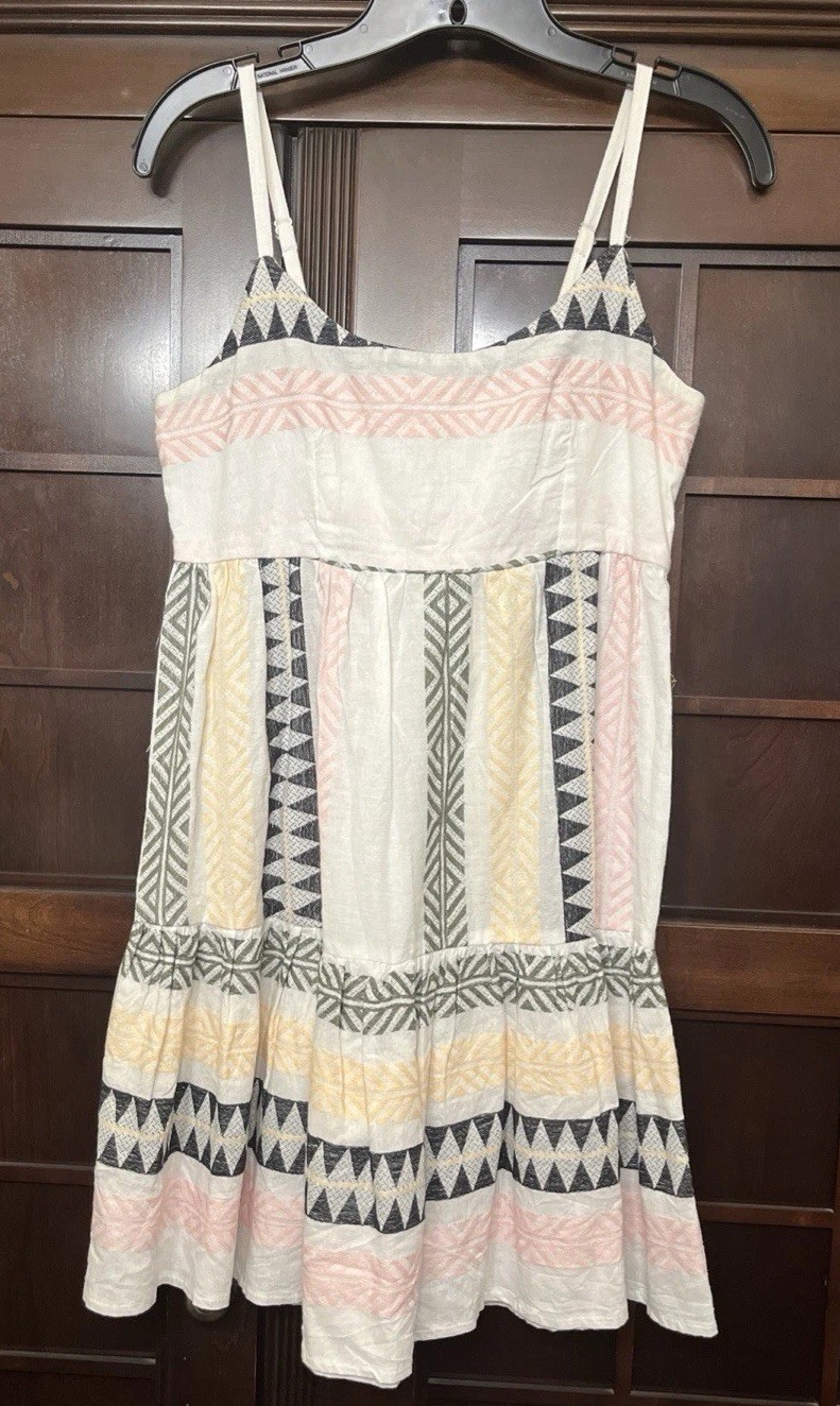 Mi Ami Women Geometric Pattern Spaghetti Straps Fitted Bodice Cotton Dress Sz S Mi Ami Women Geometric Pattern Spaghetti Straps Fitted Bodice Cotton Dress Sz S