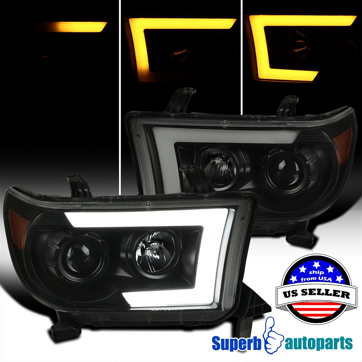 Fit 2007-2013 Tundra Smoke LED Sequential Switchback Signal Projector Headlights Fit 2007-2013 Tundra Smoke LED Sequential Switchback Signal Projector Headlights