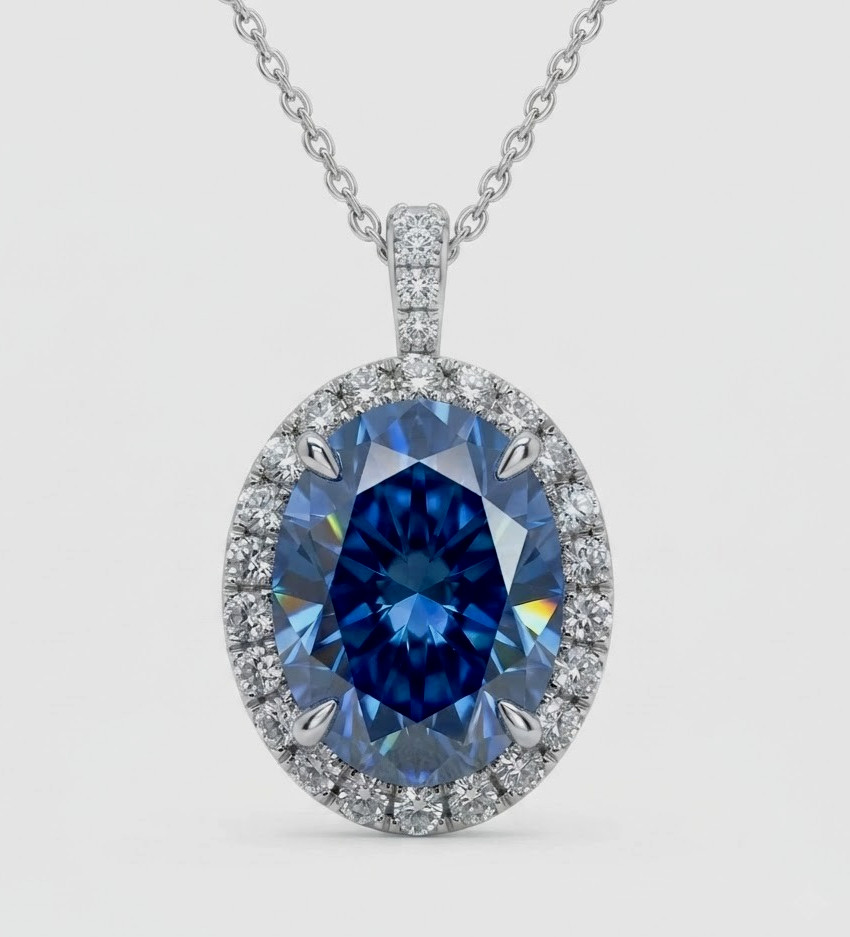 RARE 7.50 Ct Azure Blue Diamond Solitaire Pendant, Great Luster, FREE Studs