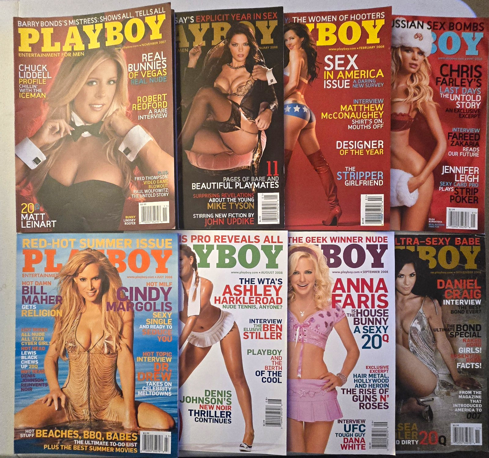 Playboy Magazine Back Issues 2007 2008 Hooters Anna Nicole Smith Cindy Margolis