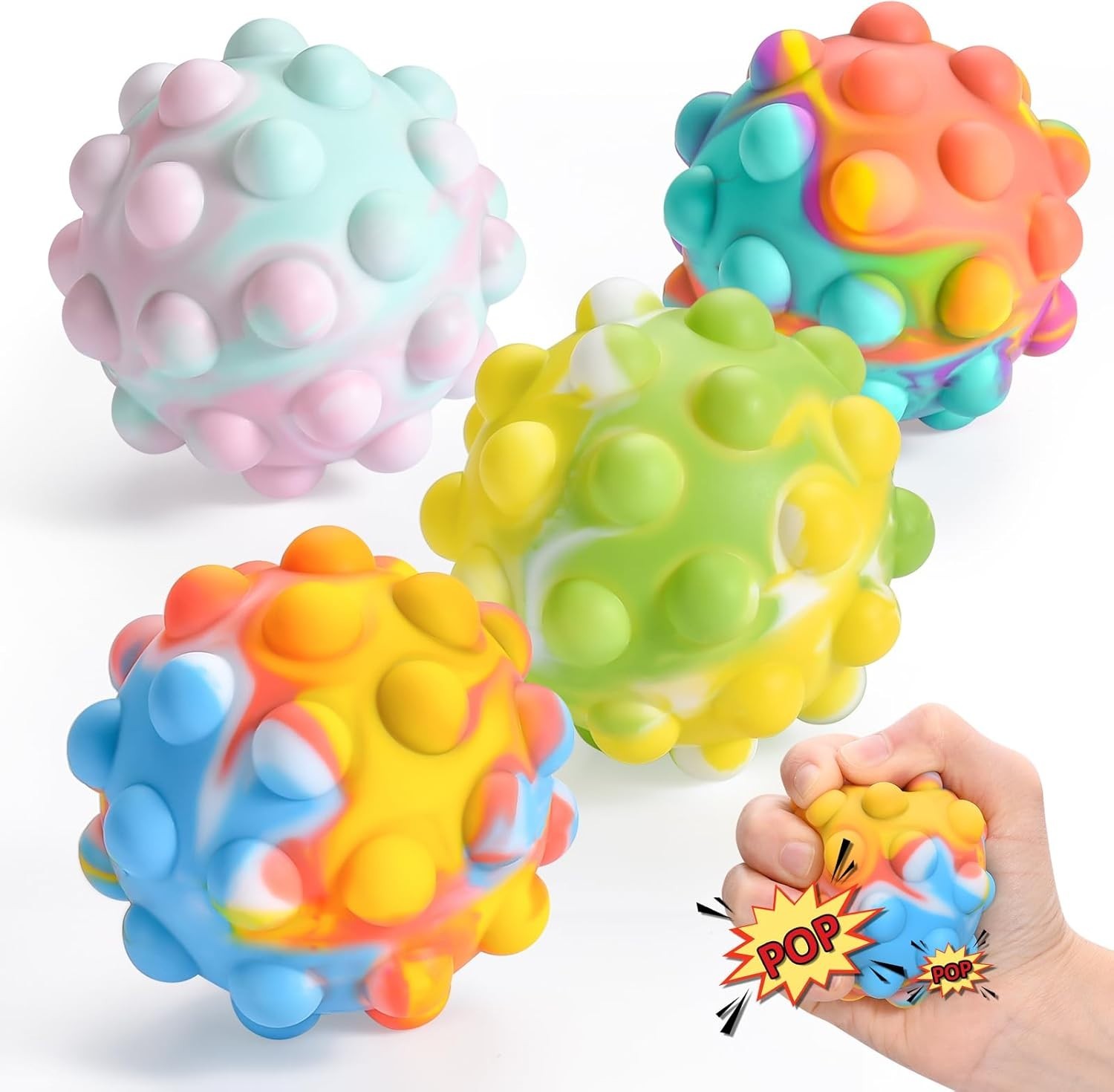4-Pack Pop It Stress Balls–3D Silicone Anti-Anxiety Sensory Toy for Kids & Adult