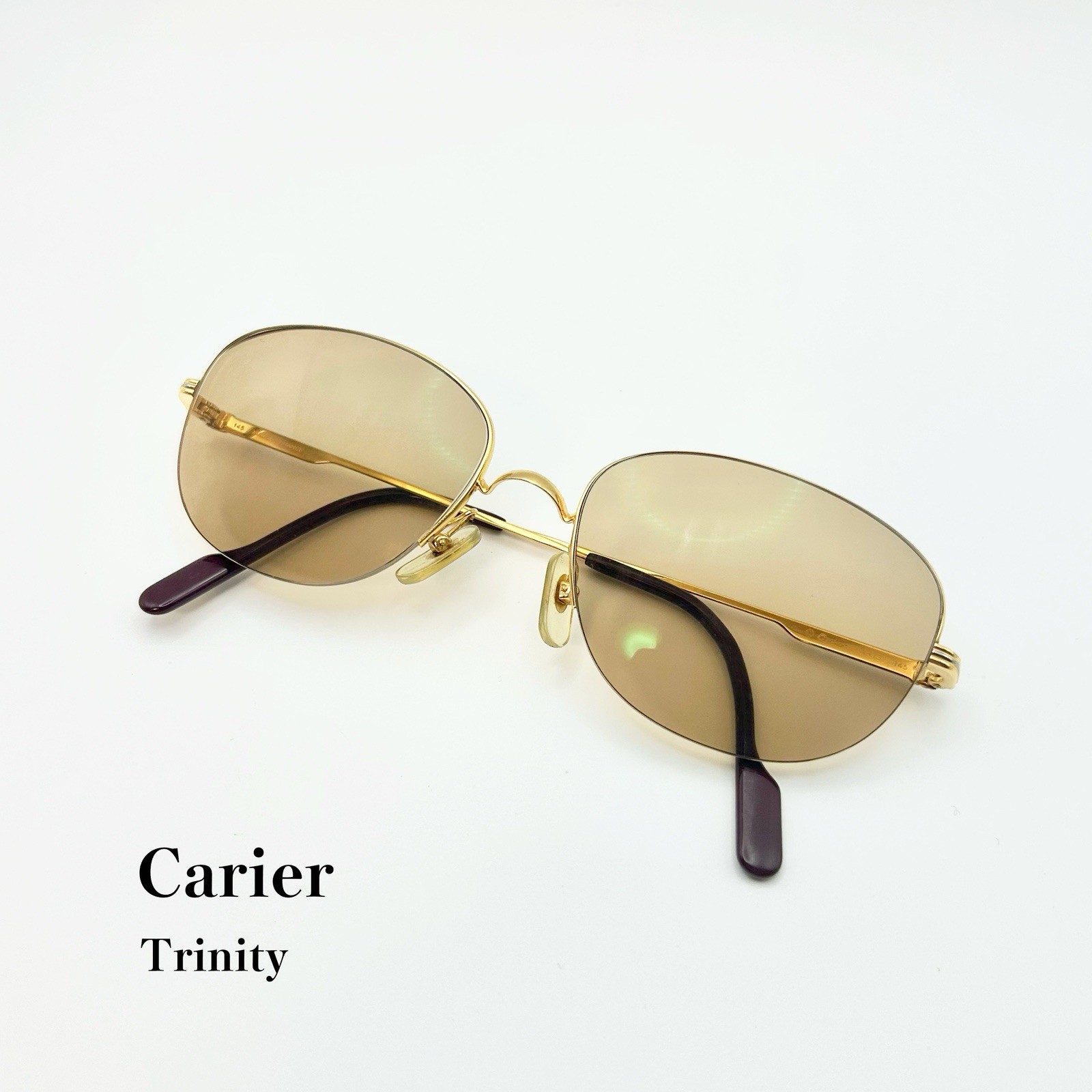 Vintage Cartier Paris Trinity Style Half Rim Sunglasses Gold 55-18-145 France