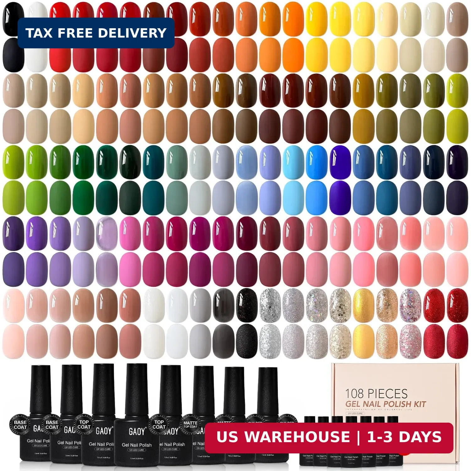 GAOY 108 Pcs Gel Nail Polish Set, 100 Colors Home Manicure Gel Polish Kit