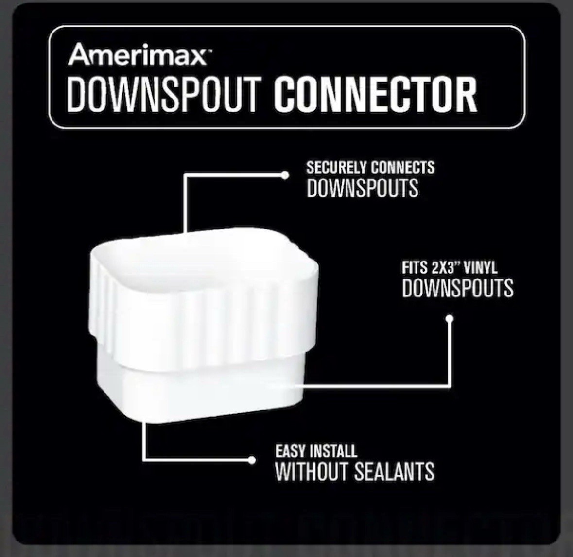 Amerimax 2x3 Inch White Vinyl Downspout Connector Pack of 2 NEW M0623 Amerimax 2x3 Inch White Vinyl Downspout Connector Pack of 2 NEW M0623