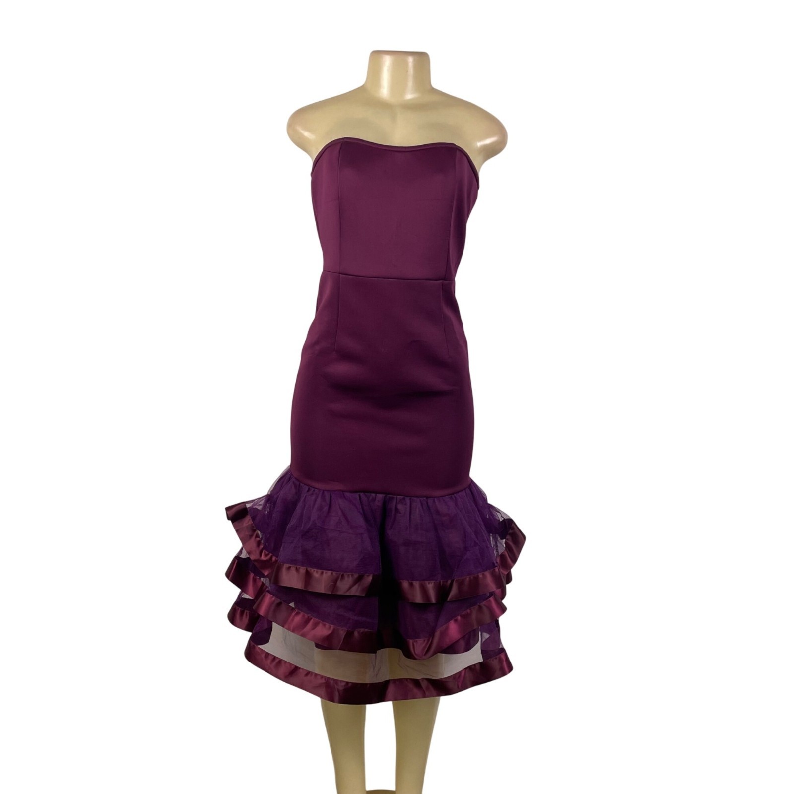 Aomei Women’s Purple Strapless Ruffled Hem Midi Dress Size M - New