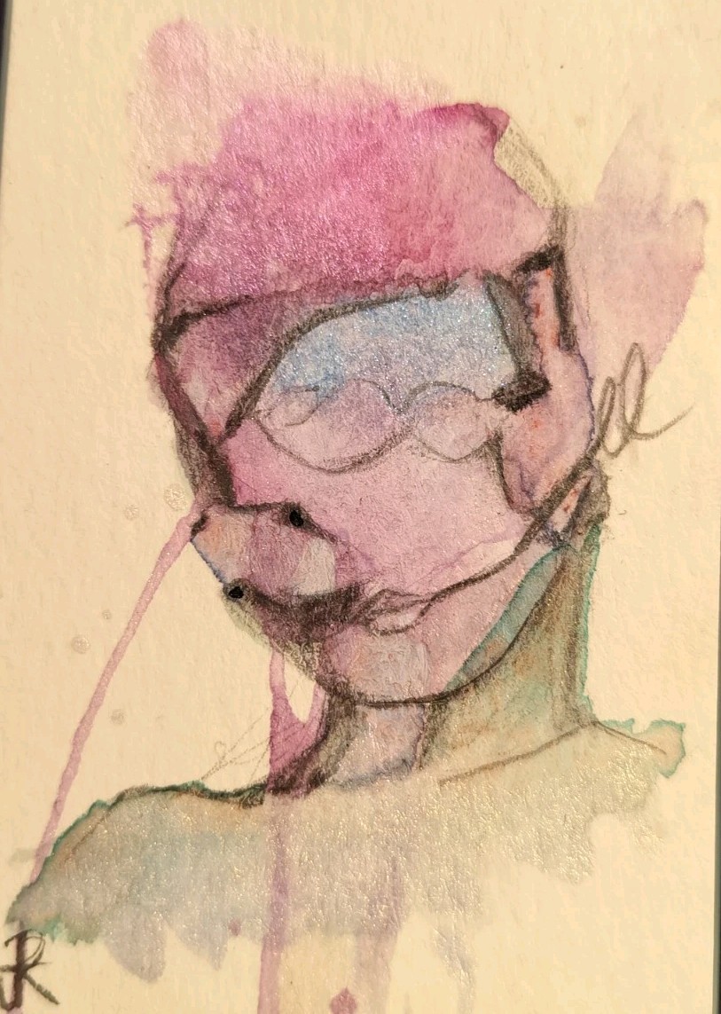 ACEO Original Painting Abstract surrealism Portrait Jess Russell ACEO Original Painting Abstract surrealism Portrait Jess Russell