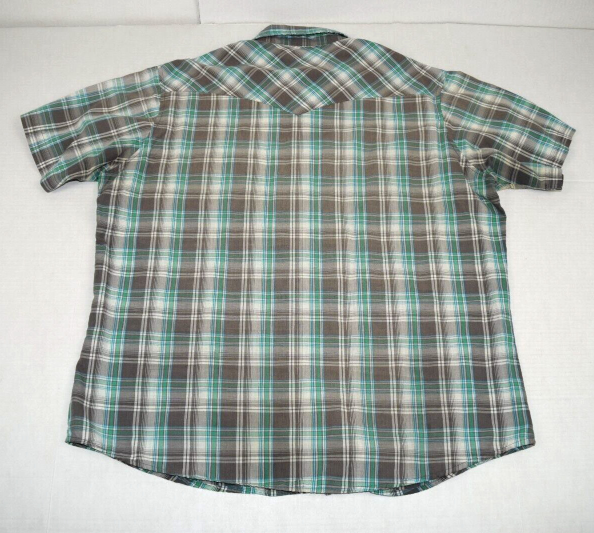 Vintage Wrangler Plaid Pearl Snap Western Shirt SS Mens XL 90s Sea Green Thin