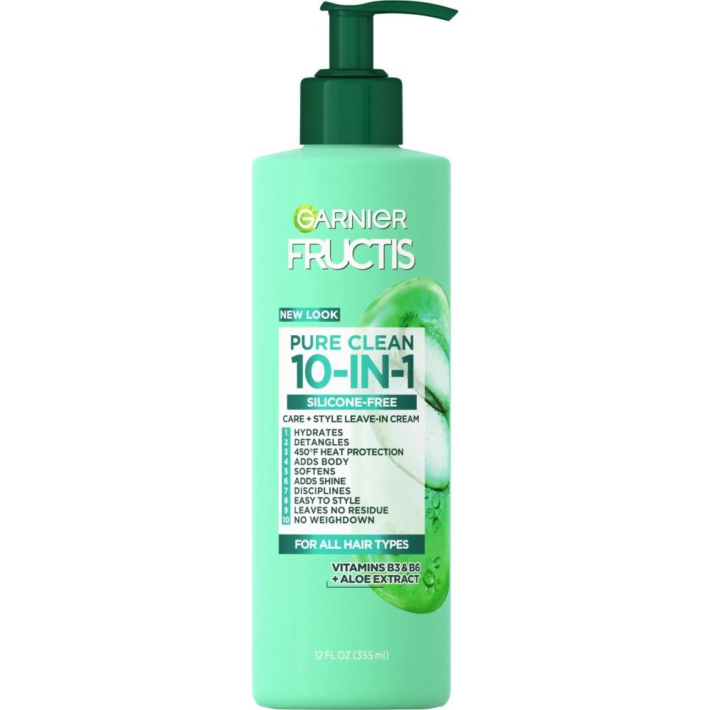 New Garnier, Fructis Pure Clean 10-in-1 Care and Styling Leave In Cream, 12 Oz