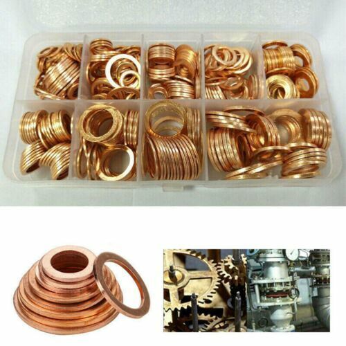 400PCS Solid Copper Crush Washer Gasket Set Flat O-Ring Seal Assortment Kits USA