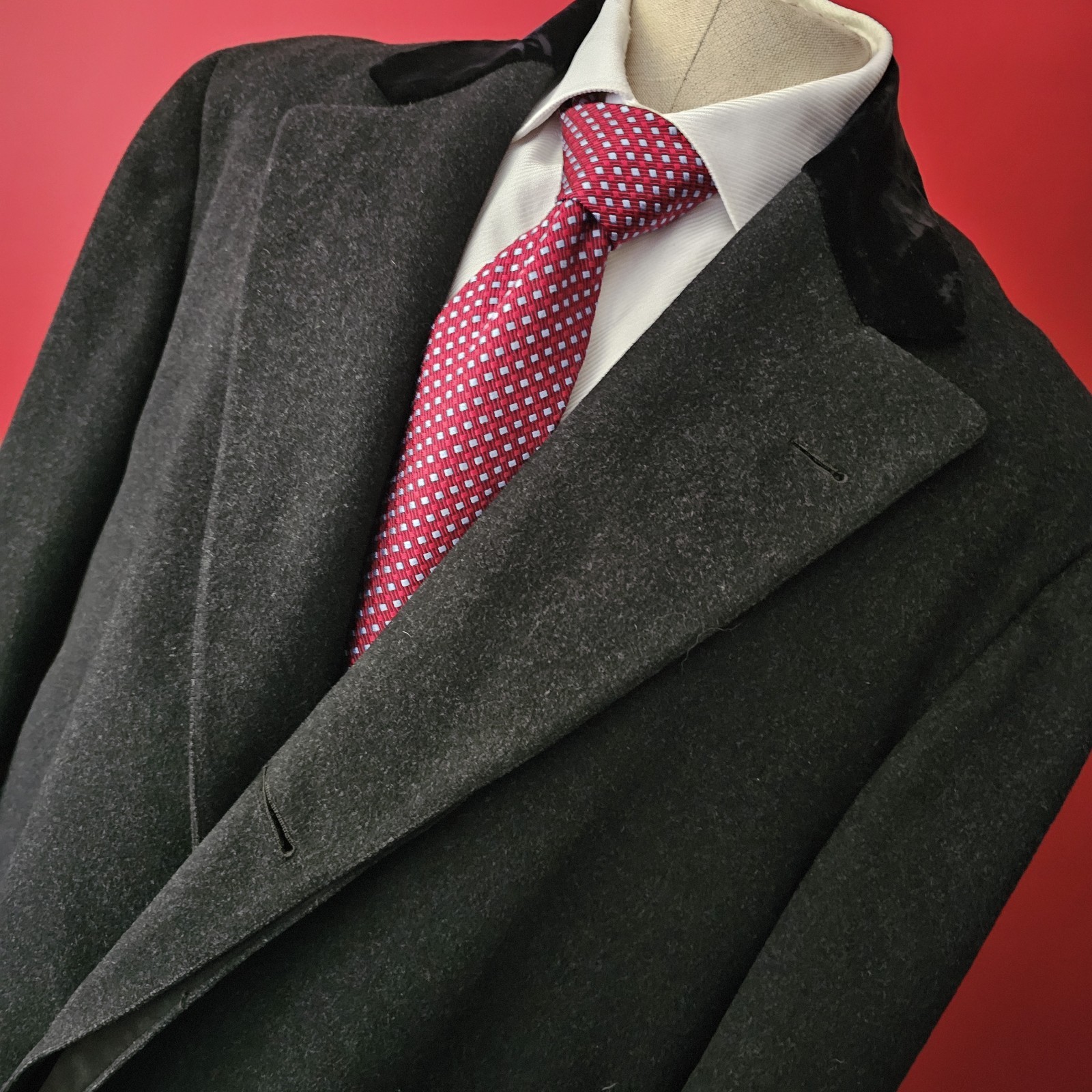 Vtg 1940s BROOKS BROTHERS CHESTERFIELD Velvet Collar OVERCOAT Heavy Weight Wool