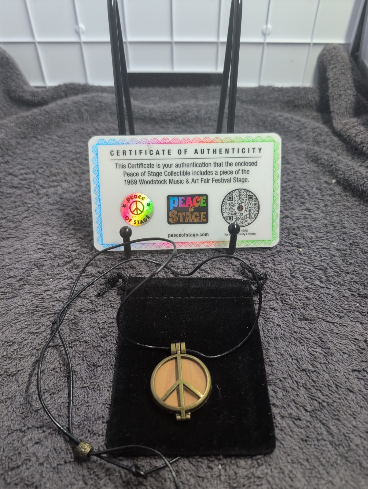 Original 1969 Woodstock Festival Piece Peace Of Stage Peace Pendant Necklace NEW Original 1969 Woodstock Festival Piece Peace Of Stage Peace Pendant Necklace NEW