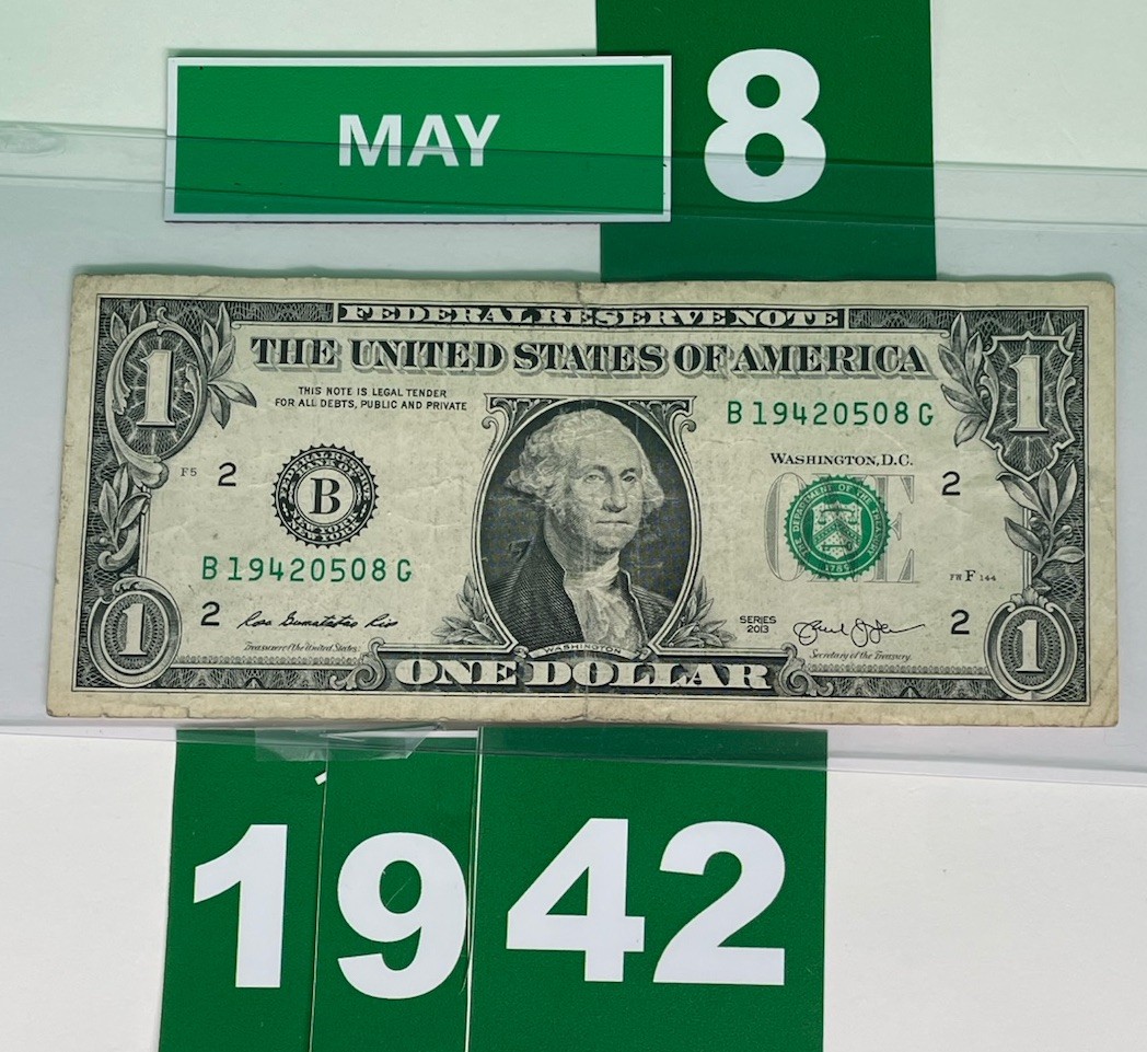 MAY 8 1942 🔥🎂 BIRTHDAY 🎂/ANNIVERSARY 💍 Note FANCY Number One Dollar Bill 💵