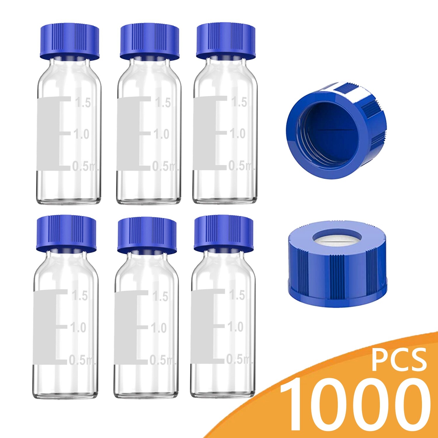 1000pcs 2ml Autosampler Vials+Caps Clear Glass Bottles HPLC Fits Agilent Beckman