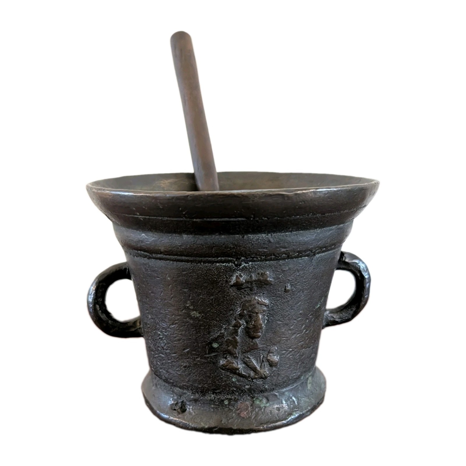 Antique Late 17th / 18th Century Bronze Mortar and Pestle ~ Relief Molded Cross Antique Late 17th / 18th Century Bronze Mortar and Pestle ~ Relief Molded Cross