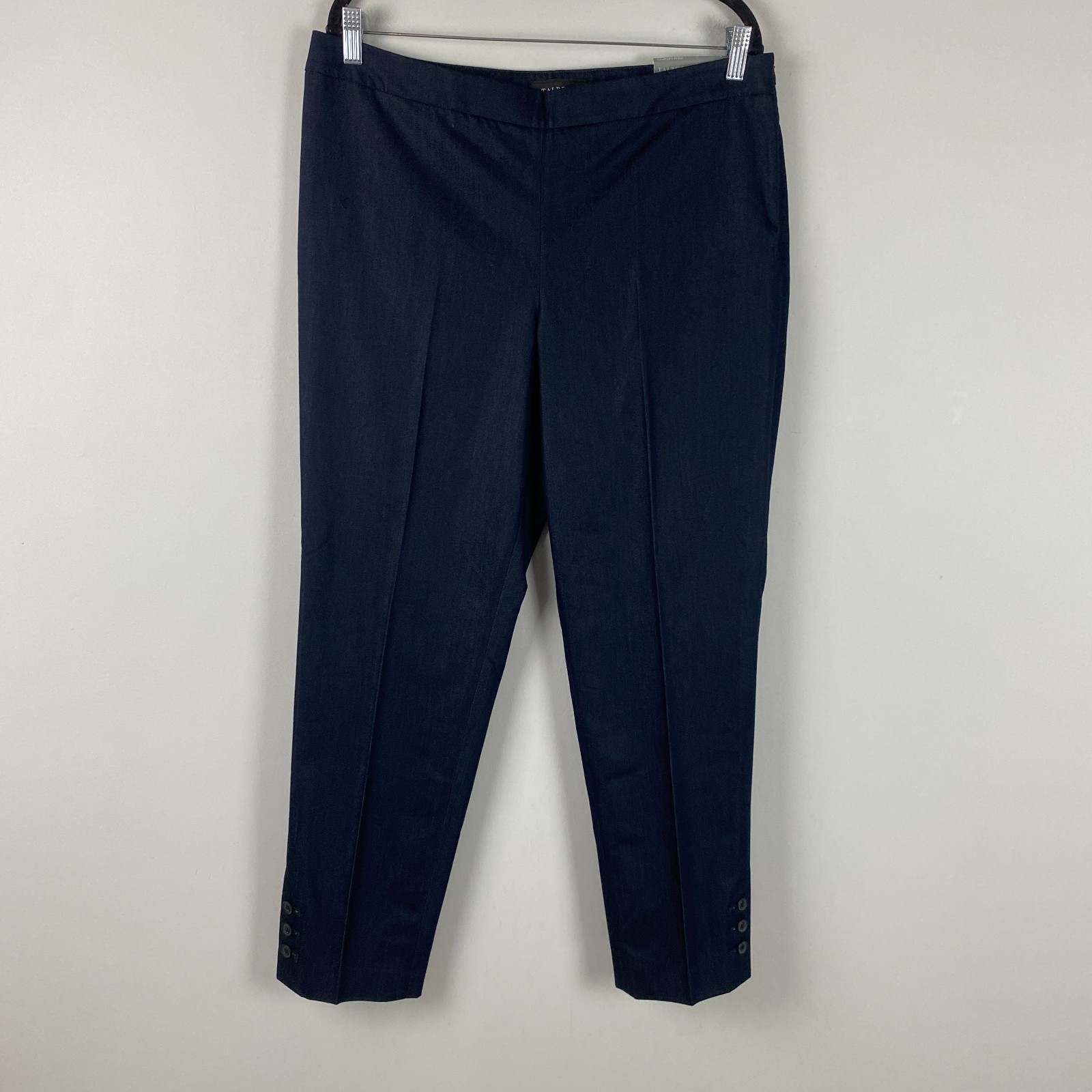 Talbots Chatham Ankle Pants Size 12 Blue Slim Leg Button Hem Stretch