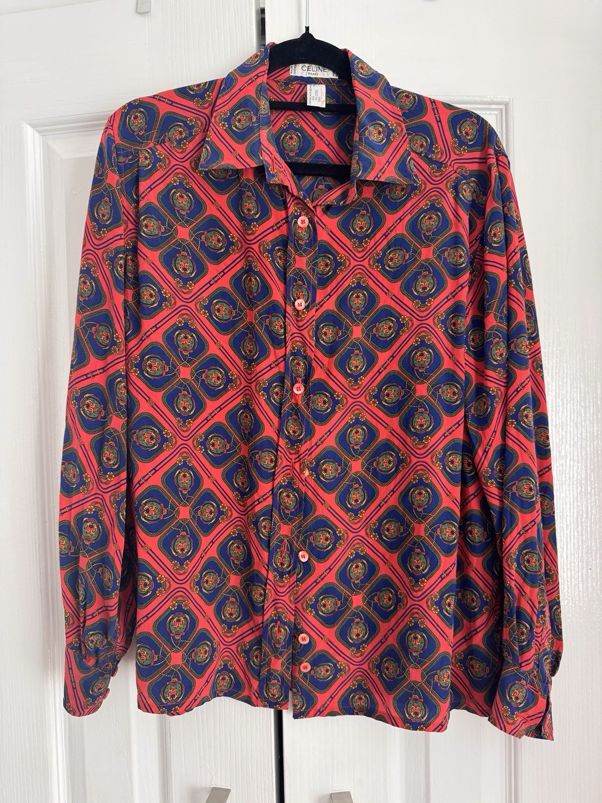 Vintage CELINE Paris 1980s 100% Silk Button-Up Long Sleeve Shirt Sz S Ex Cond Vintage CELINE Paris 1980s 100% Silk Button-Up Long Sleeve Shirt Sz S Ex Cond