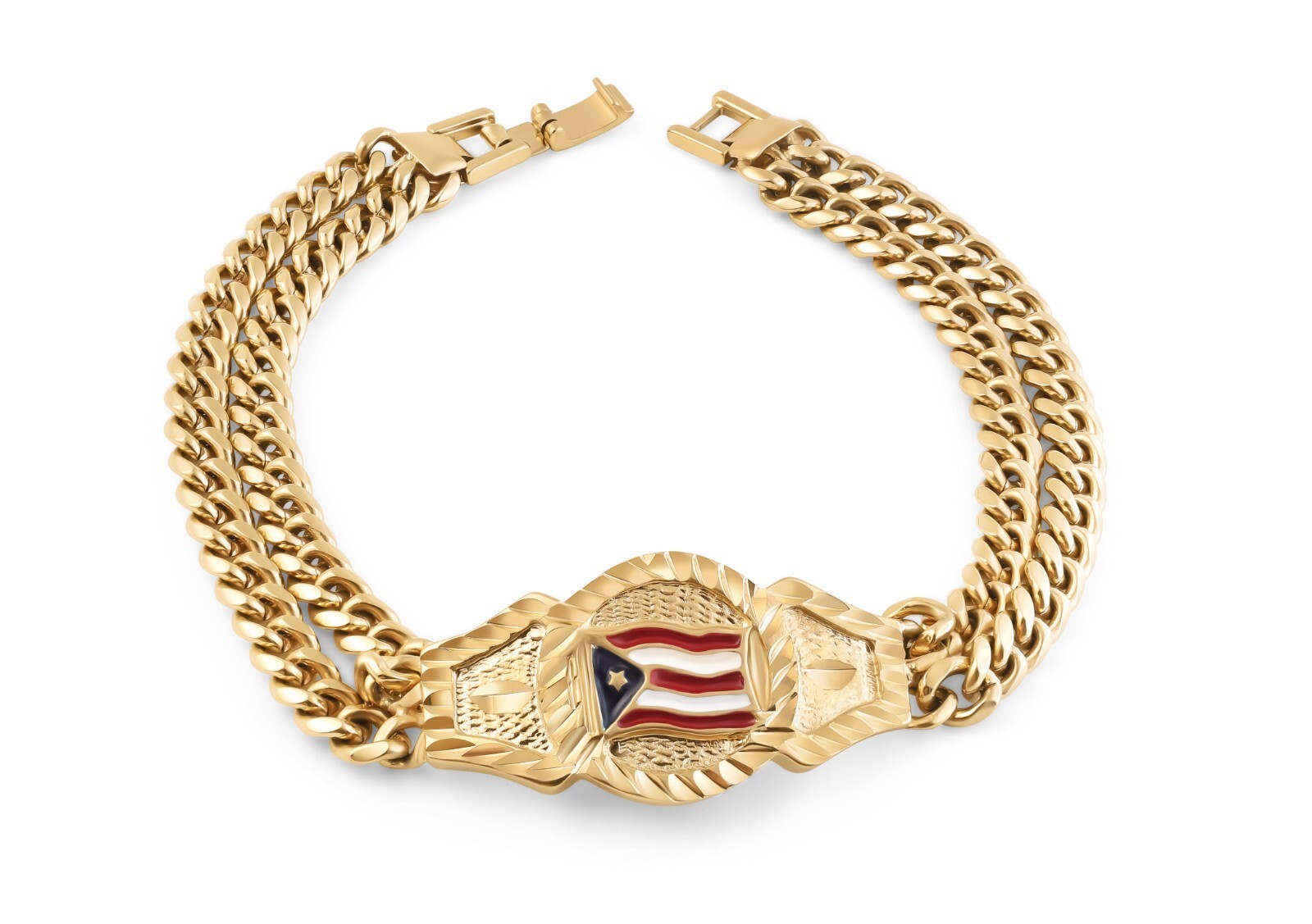 Gold Puerto Rico Flag Bracelet, 14k Gold Plated