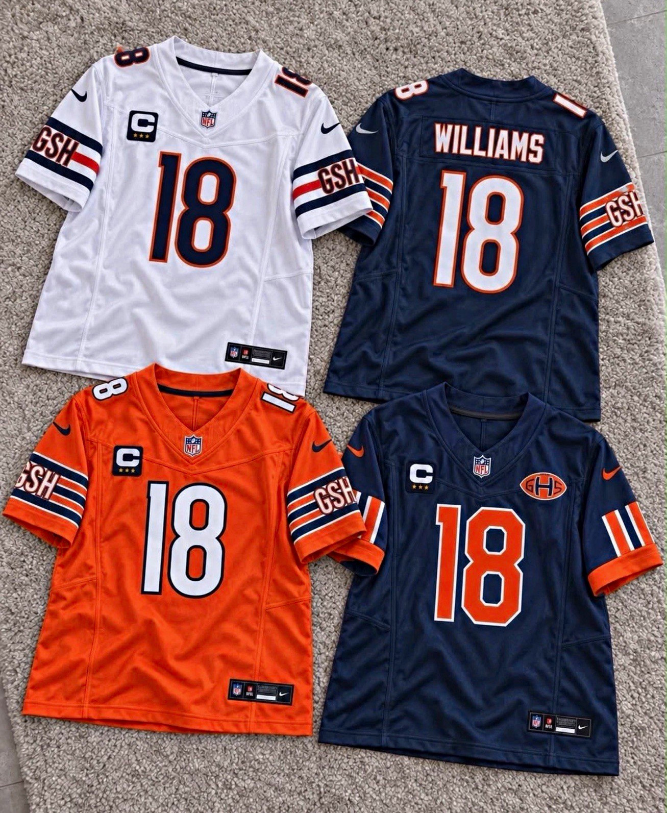Nike Chicago Bears Caleb Williams #18 Football Jersey Navy Orange White C Patch