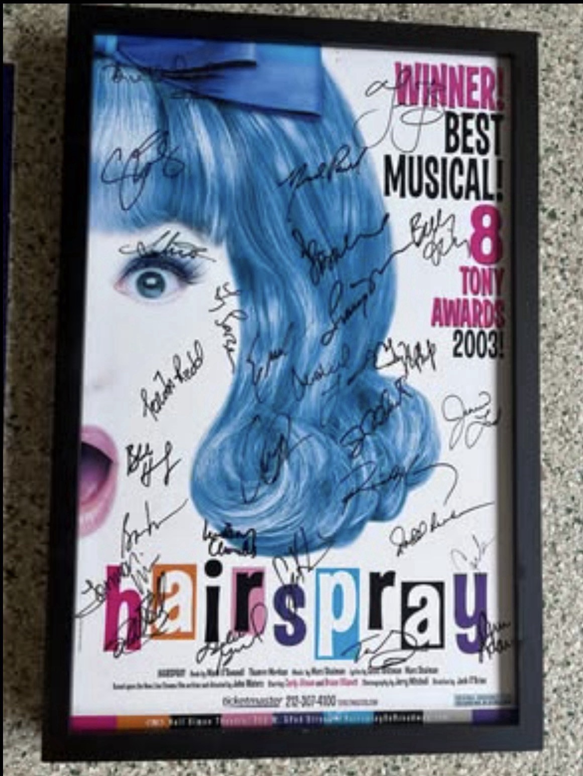 Hairspray 2003 Broadway entire cast autographed poster FRAMED Hairspray 2003 Broadway entire cast autographed poster FRAMED