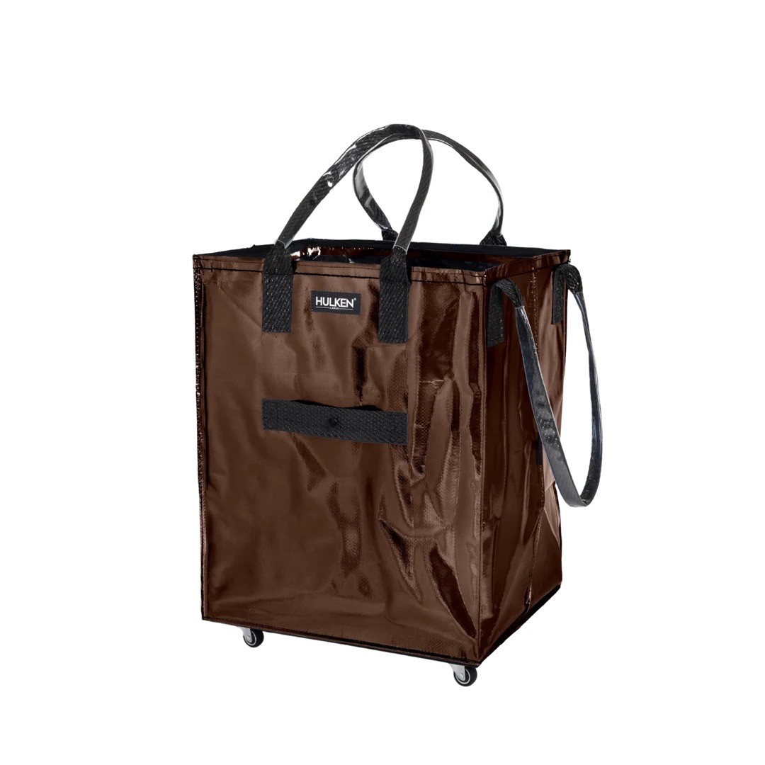 HULKEN Brown Reusable Shopping Bag w/ Wheels, Zip Closure, Polypropylene Large HULKEN Brown Reusable Shopping Bag w/ Wheels, Zip Closure, Polypropylene Large
