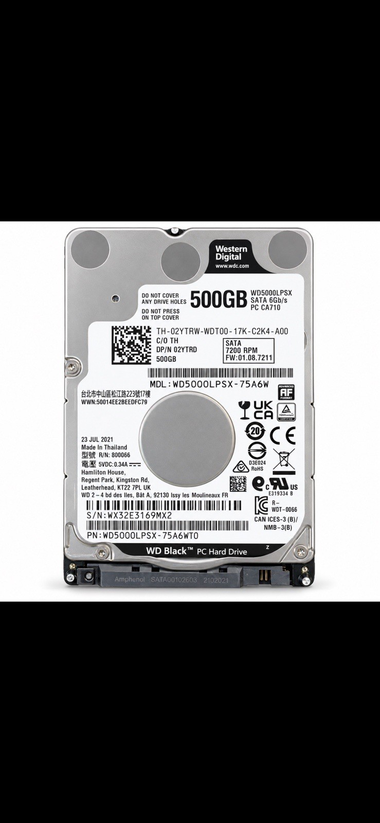 WD5000LPSX Western Digital 2.5 inch HDD 500GB WD BlacK Tested WD5000LPSX Western Digital 2.5 inch HDD 500GB WD BlacK Tested