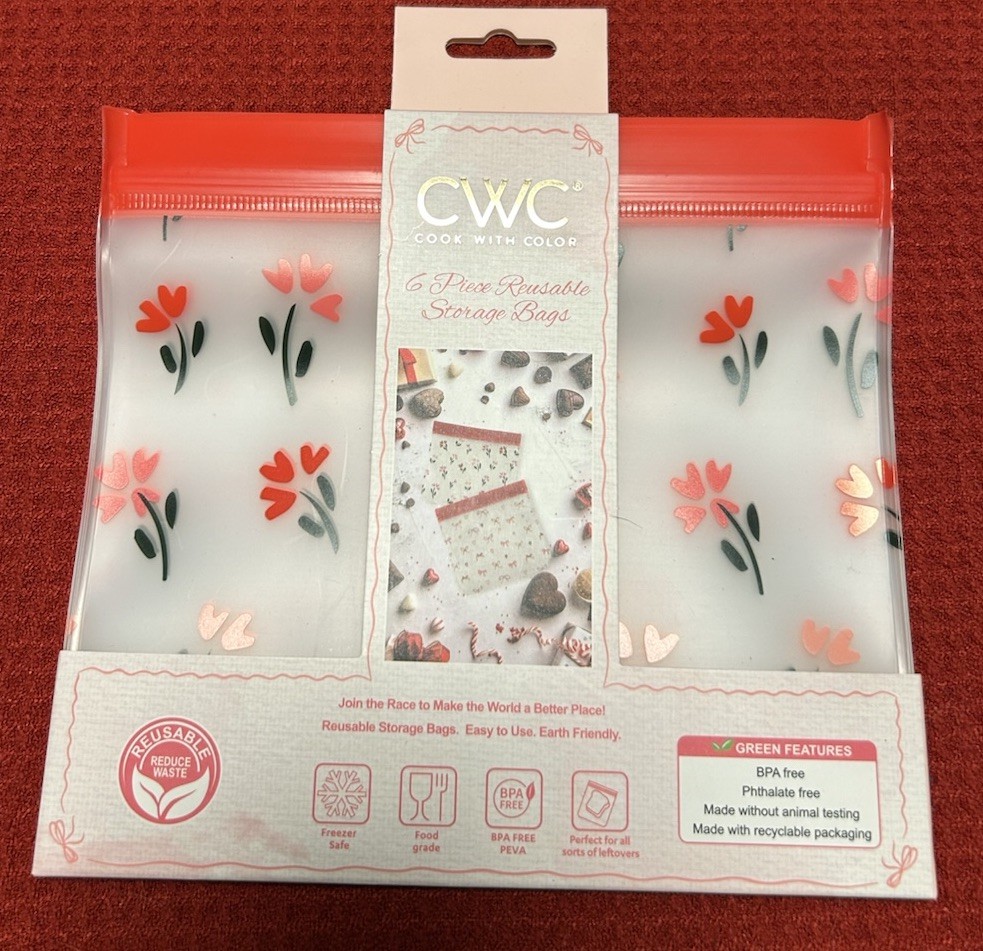 CWC 6 Piece Reusable Storage Bags, BPA Free, Food Safe, Flowers & Bows NEW CWC 6 Piece Reusable Storage Bags, BPA Free, Food Safe, Flowers & Bows NEW