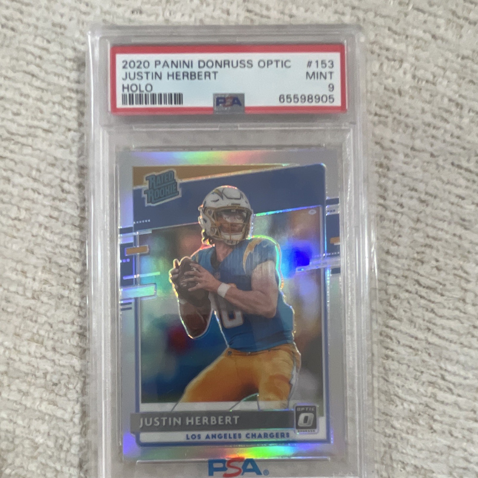 2020 Panini Donruss Optic Rated Rookies Justin Herbert Holo #153 PSA 9 RC 2020 Panini Donruss Optic Rated Rookies Justin Herbert Holo #153 PSA 9 RC