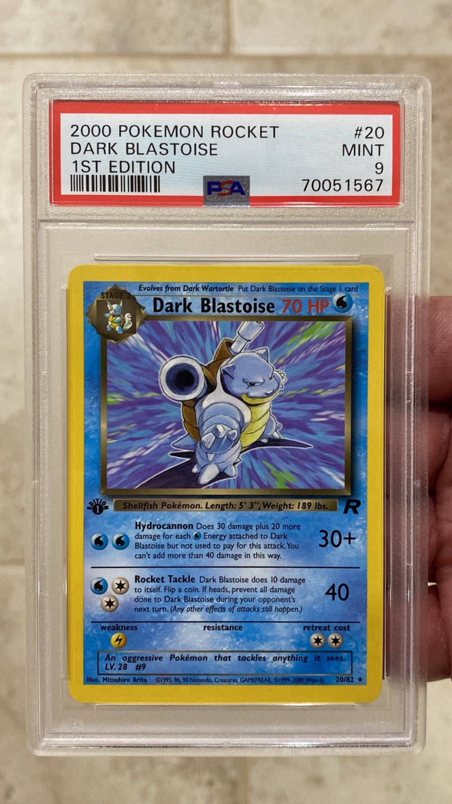 2000 Pokémon 1st Edition Team Rocket Dark Blastoise Rare 20/82 PSA 9 Mint 2000 Pokémon 1st Edition Team Rocket Dark Blastoise Rare 20/82 PSA 9 Mint
