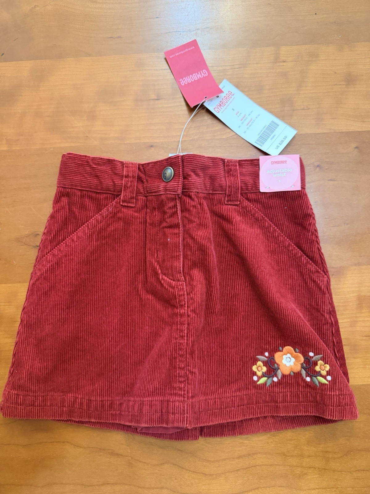 Gymboree Girls 3T Maroon Corduroy Embroidered Floral Skort Adjustable Waist NWT Gymboree Girls 3T Maroon Corduroy Embroidered Floral Skort Adjustable Waist NWT