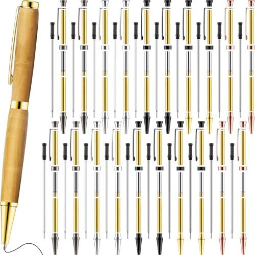 Colarr 20 Pcs 7mm Slimline Twist Pen Kit with Refill Wood, Assorted Color Pen Tu
