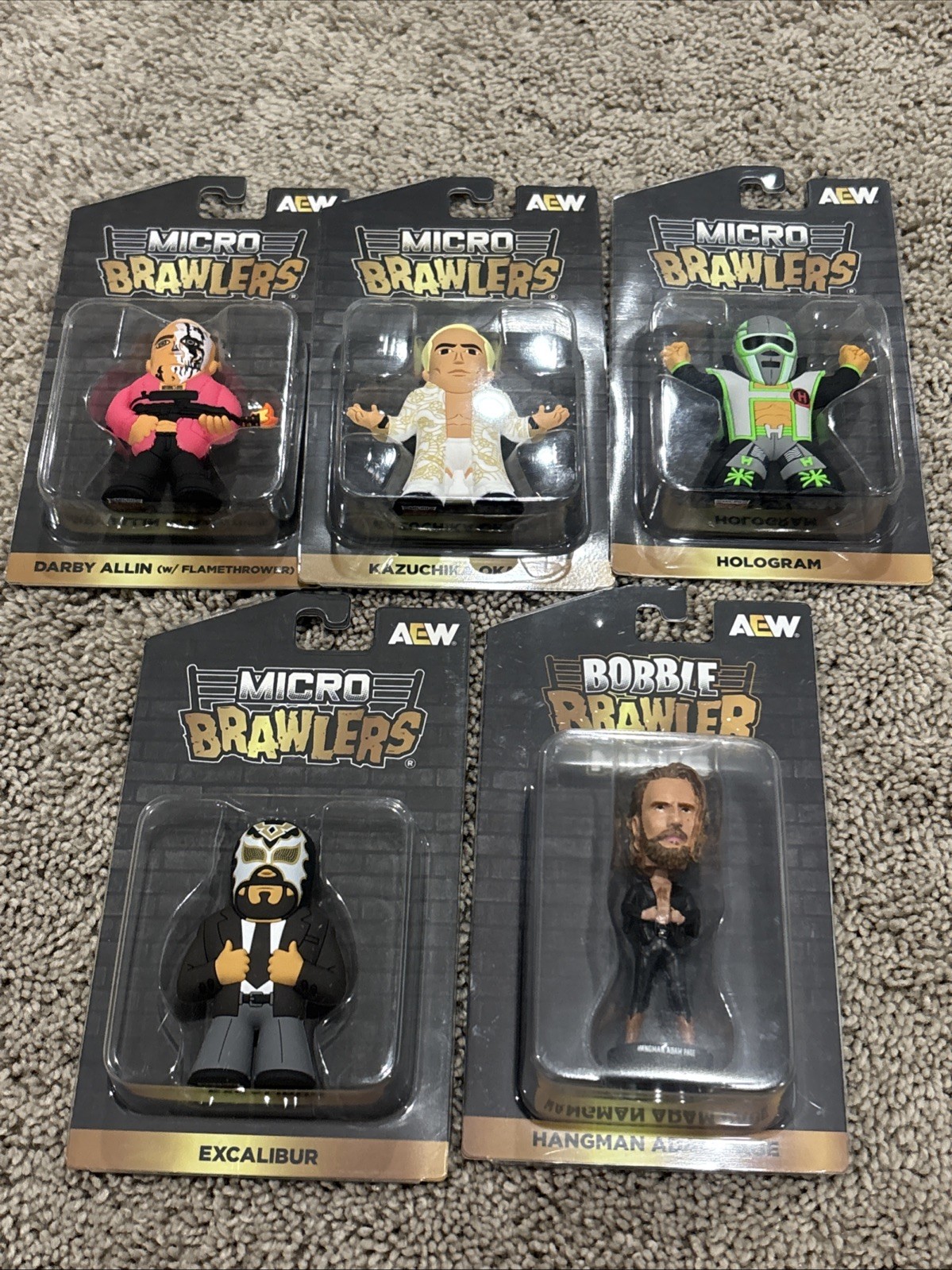 AEW Micro Brawlers LOT-Okada, Hologram, Darby Allin, Excalibur, Hangman Bobble AEW Micro Brawlers LOT-Okada, Hologram, Darby Allin, Excalibur, Hangman Bobble