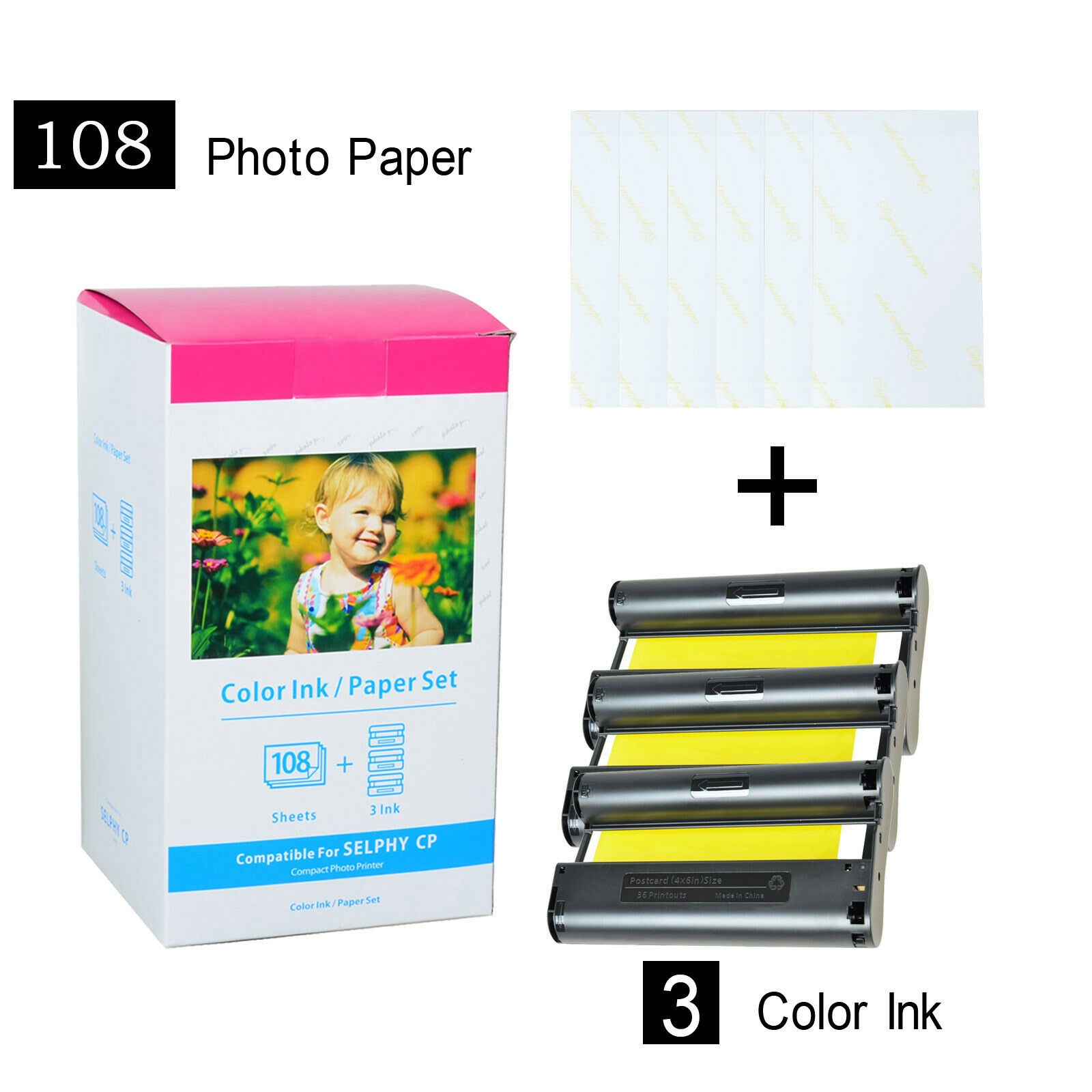 Canon Selphy CP1500 CP1300 CP1200 4x6 108 sheet Color Ink Paper Set KP-108IN lot