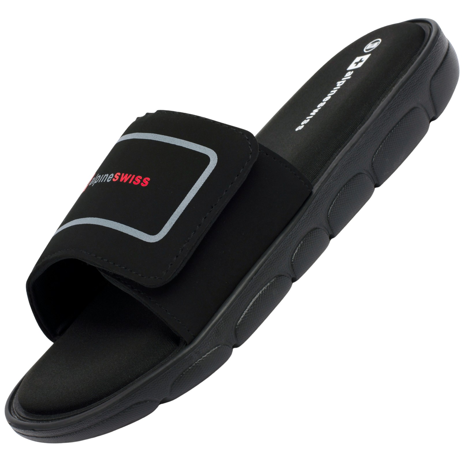 Alpine Swiss Men's Black Slide Sandals, Arch Support, Adjustable Strap Alpine Swiss Men's Black Slide Sandals, Arch Support, Adjustable Strap
