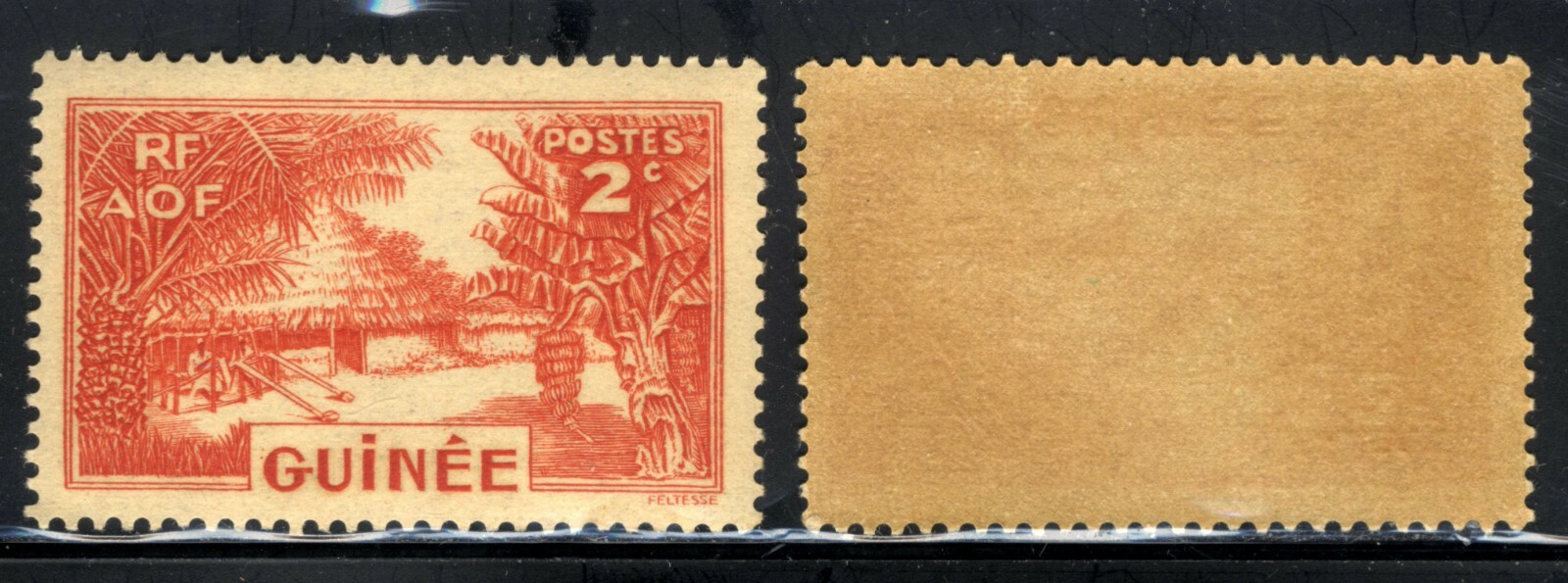 1938 French Guinea #128  2 centimes vermilion GUINEA VILLAGE MNH OG