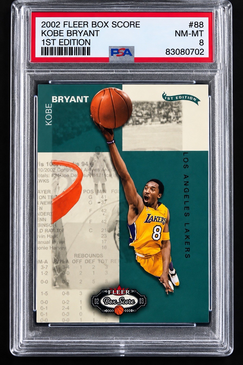 2002-03 Fleer Box Score Kobe Bryant #88 1st Edition /100 PSA 8 Lakers 2002-03 Fleer Box Score Kobe Bryant #88 1st Edition /100 PSA 8 Lakers