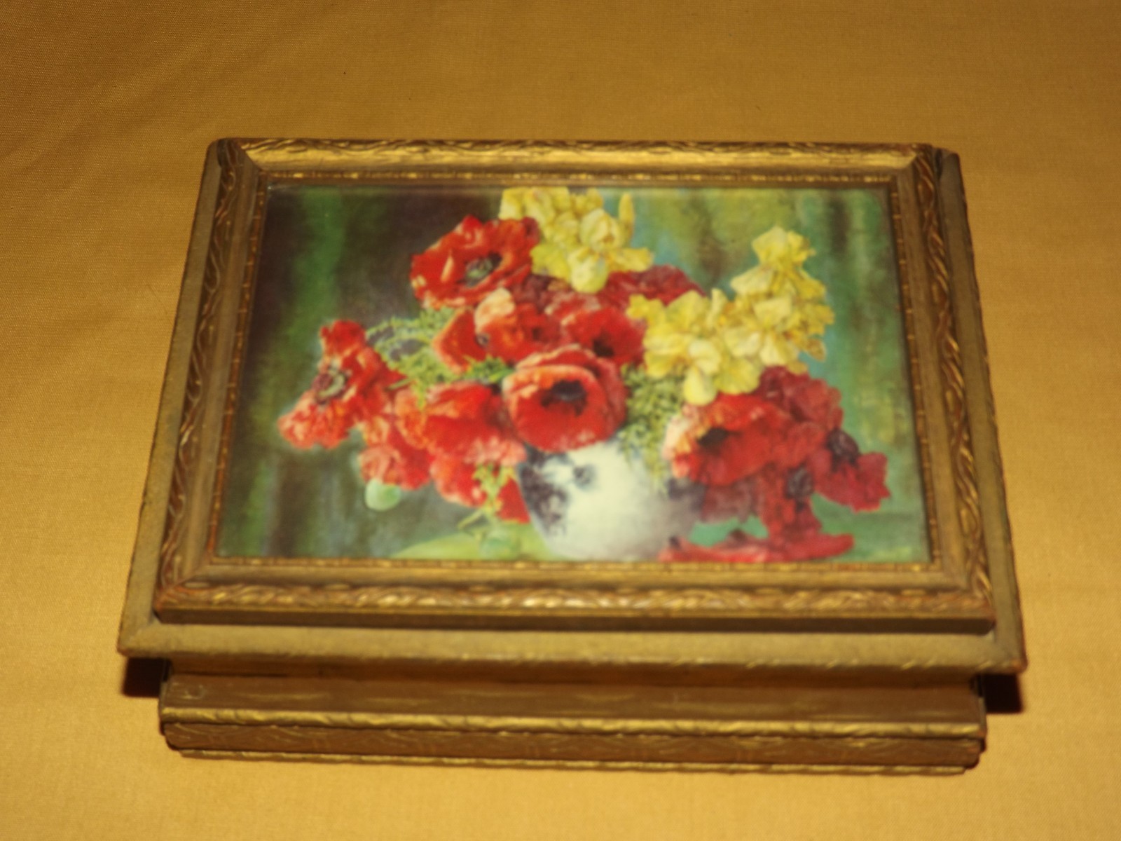 VINTAGE OLD WOOD MIRROR ROSE FLOWERS TRINKET JEWELRY BOX VINTAGE OLD WOOD MIRROR ROSE FLOWERS TRINKET JEWELRY BOX