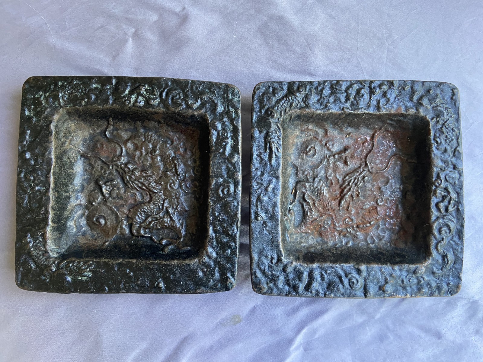 2 Antique Japanese / Asian Dragon Design Umbrella or Cane Drip Pans