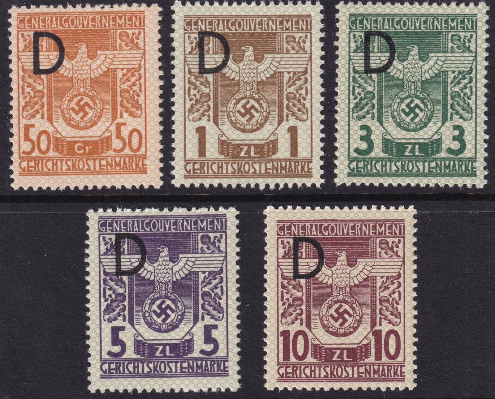 Stamp Germany Poland General Gov\'t Revenue WWII Court Document Set MNH