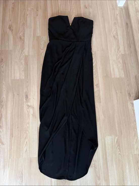 Shona Joy Black Strapless Draped Gown