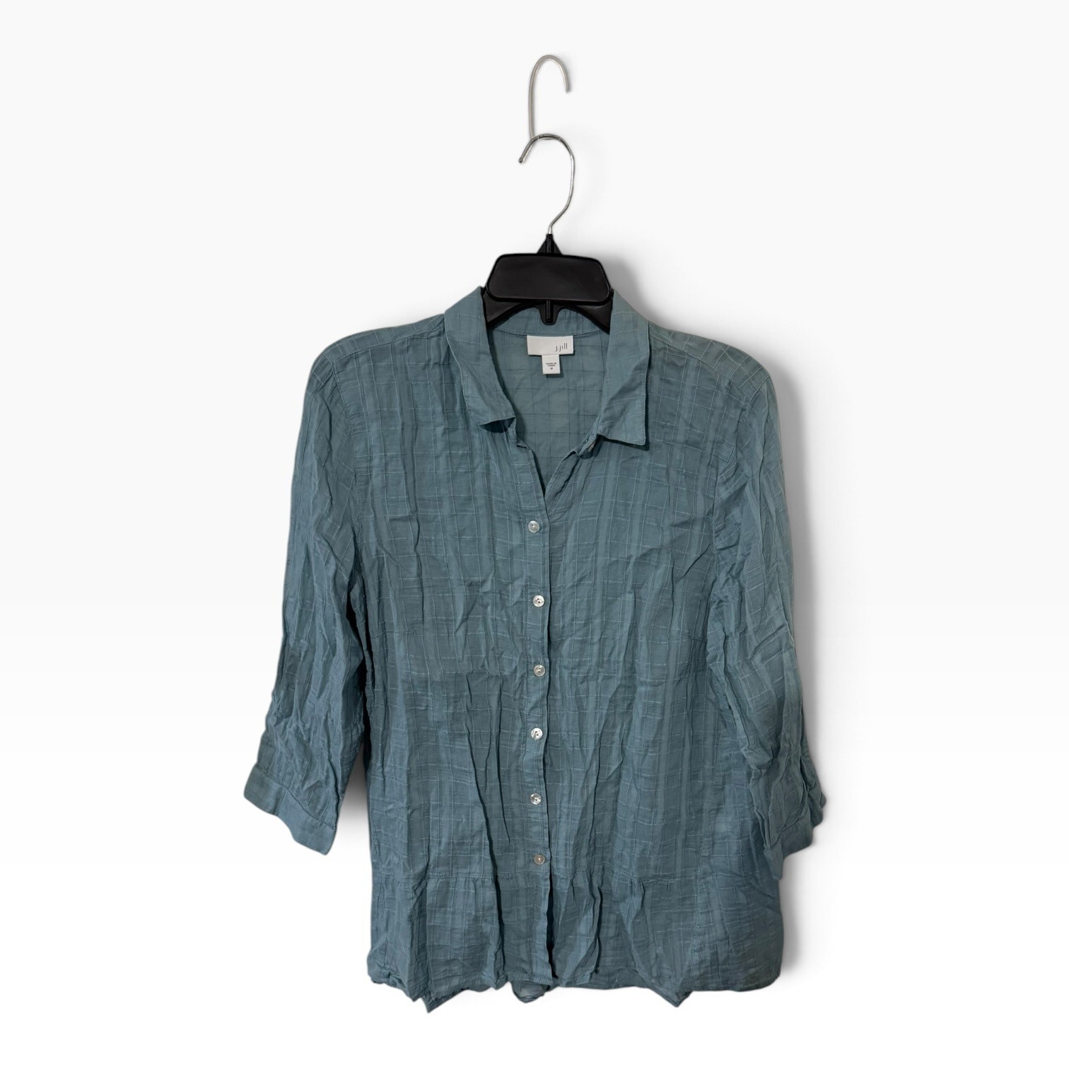 J. Jill Womens Blue Teal Cotton Crinkle Gauze Windowpane 3/4 Sleeve Shirt M J. Jill Womens Blue Teal Cotton Crinkle Gauze Windowpane 3/4 Sleeve Shirt M