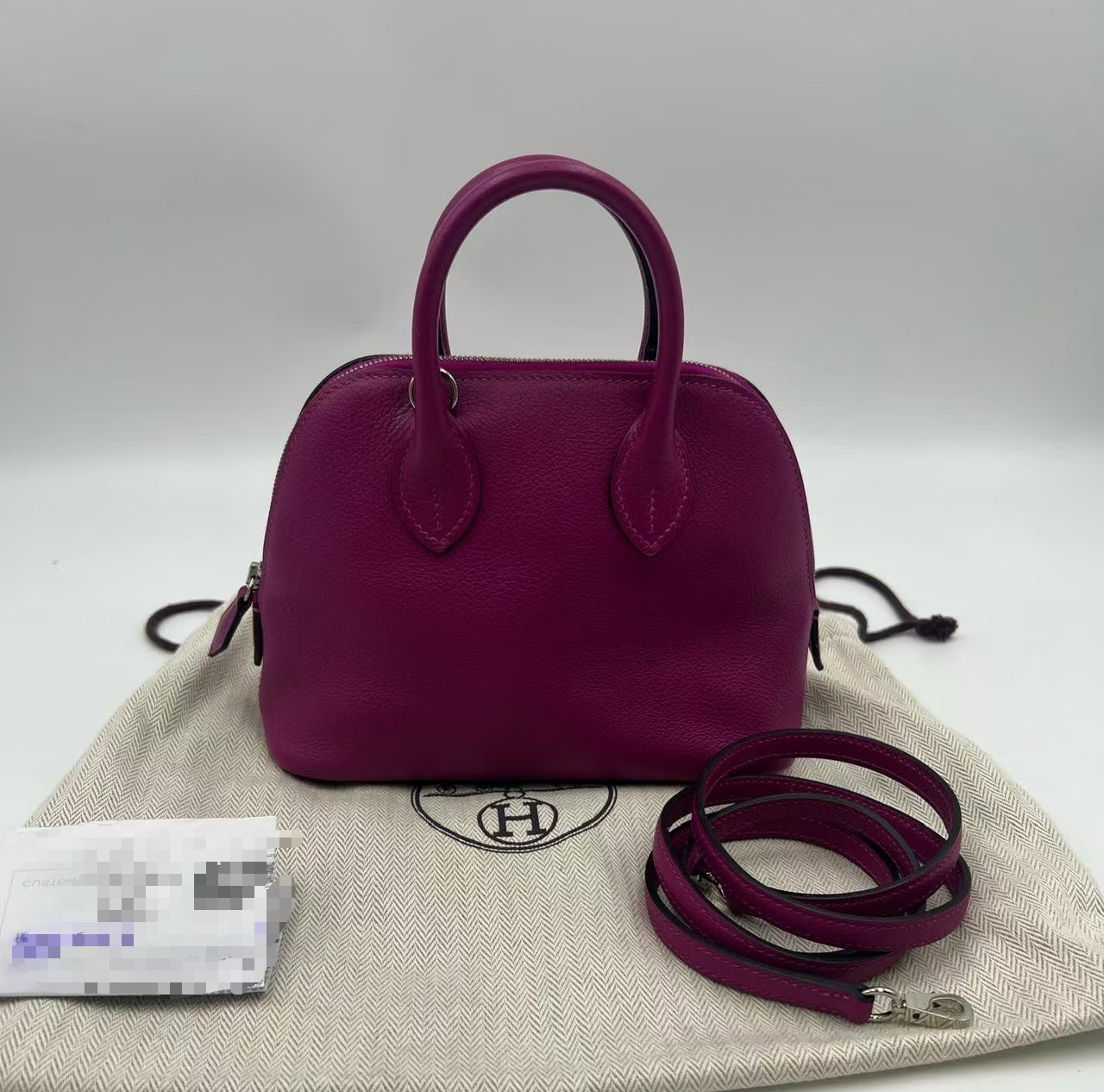 AUTH Hermès Bolide Mini Rose Pourpre Leather Palladium Hardware Top Handle Bag
