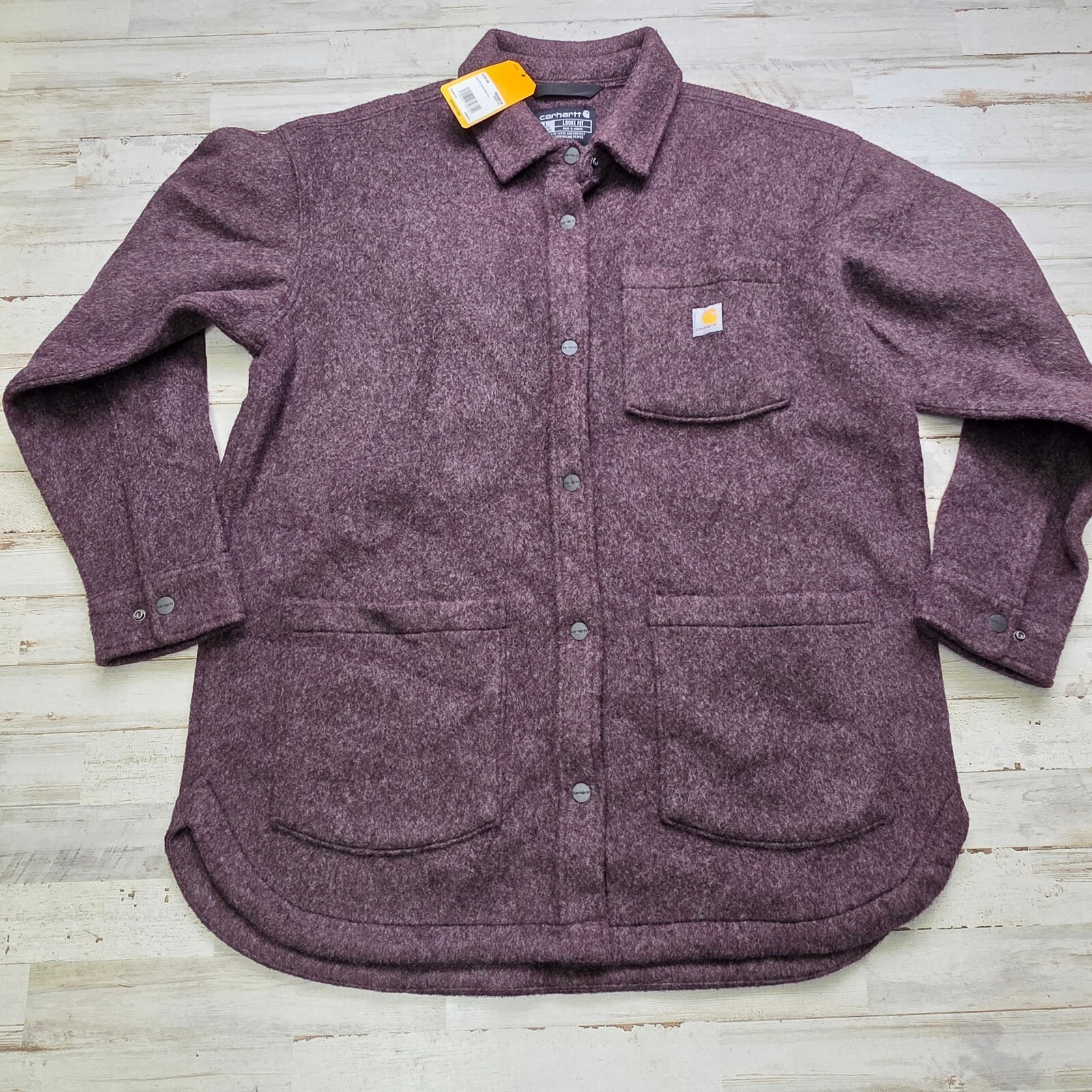 Carhartt Women\'s L Purple Heather Loose Fit Fleece Shirt Jacket TW5998-W NWT Carhartt Women\'s L Purple Heather Loose Fit Fleece Shirt Jacket TW5998-W NWT