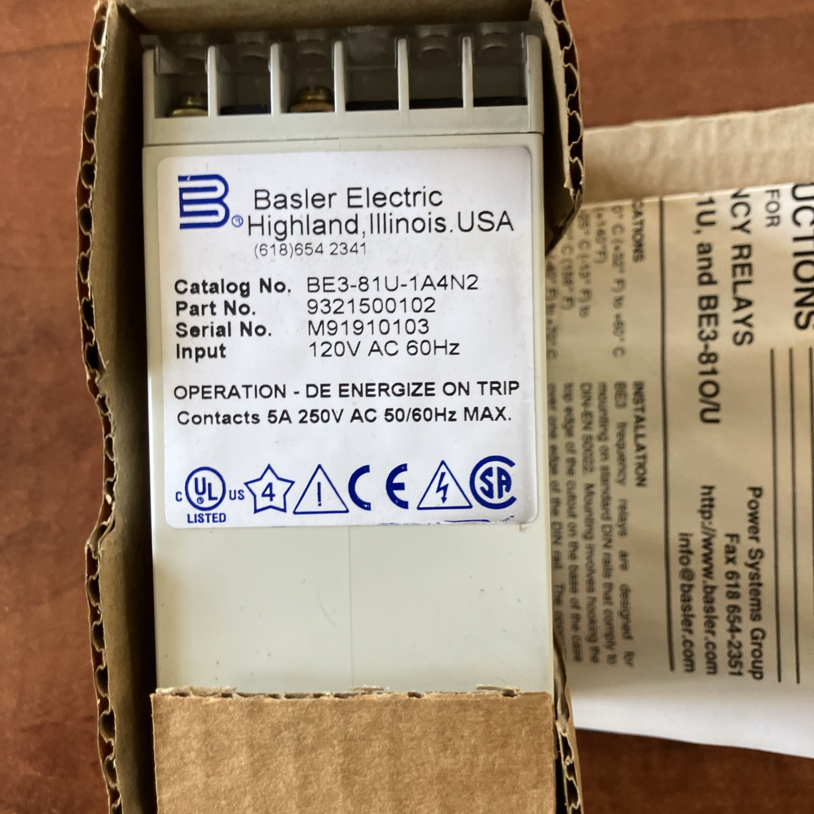 New Shop Basler Electric BE3-81U-1A4N2 Under Frequency Relay 9321500102 Worn Box New Shop Basler Electric BE3-81U-1A4N2 Under Frequency Relay 9321500102 Worn Box