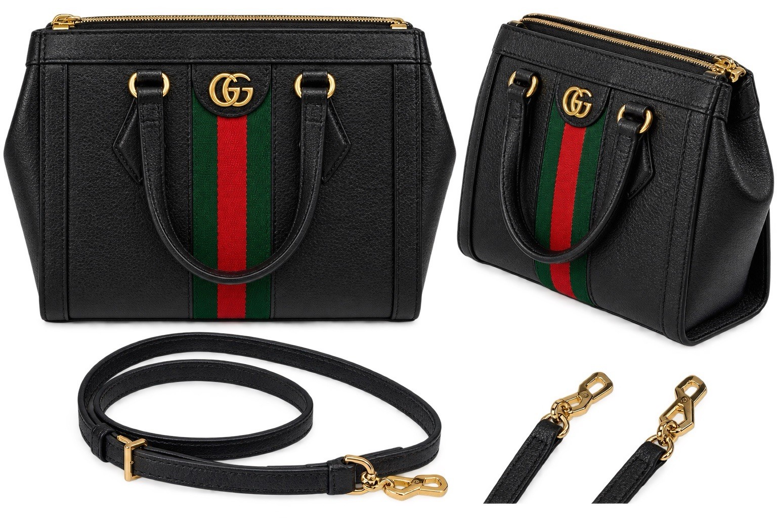 Gucci Ophidia Black Leather Handbag with Top Handle and Strap Authentic Luxury Gucci Ophidia Black Leather Handbag with Top Handle and Strap Authentic Luxury