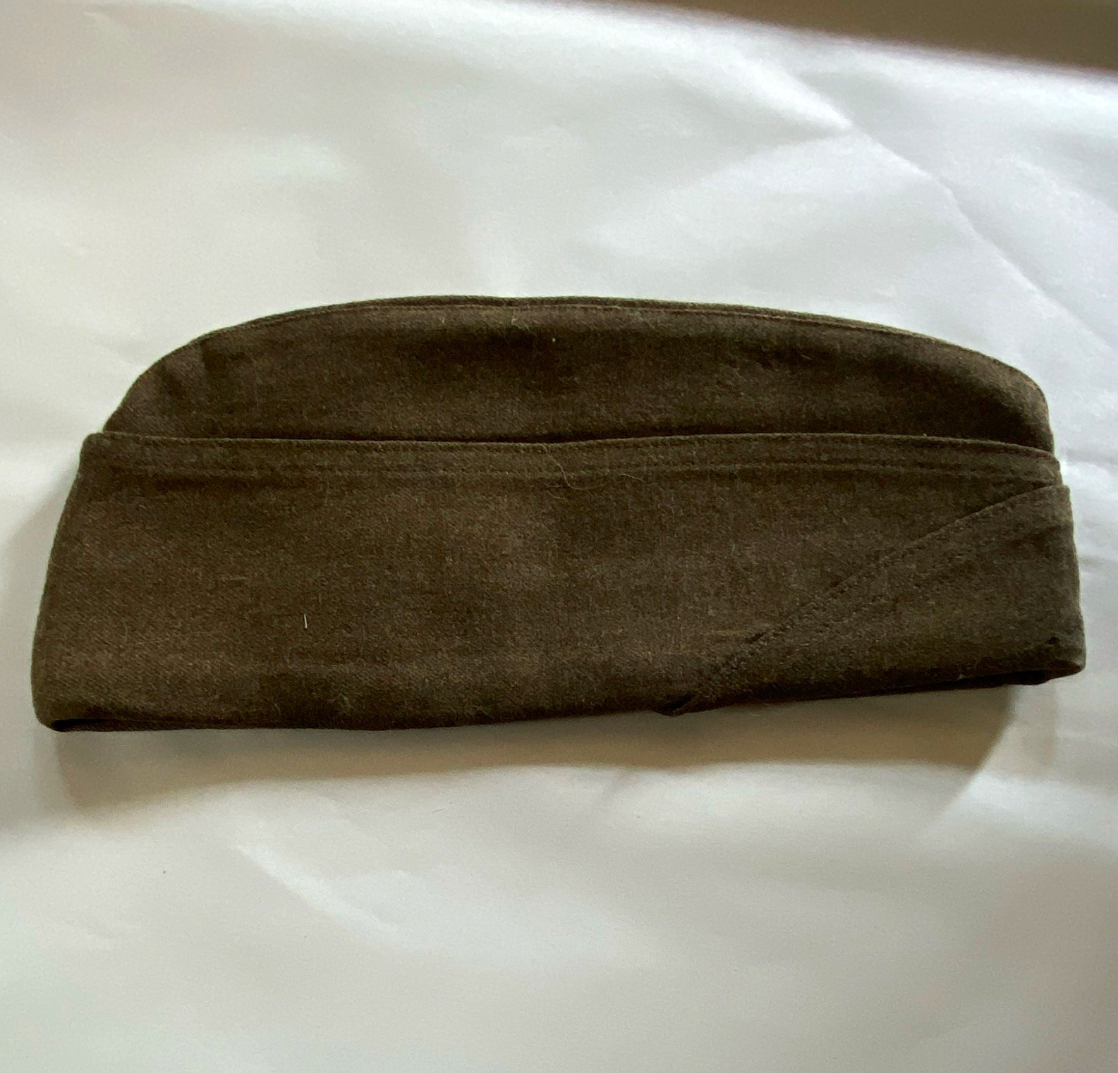 WWII US Army Vintage Military Garrison Side Cap Brown Wool with Tag WWII US Army Vintage Military Garrison Side Cap Brown Wool with Tag