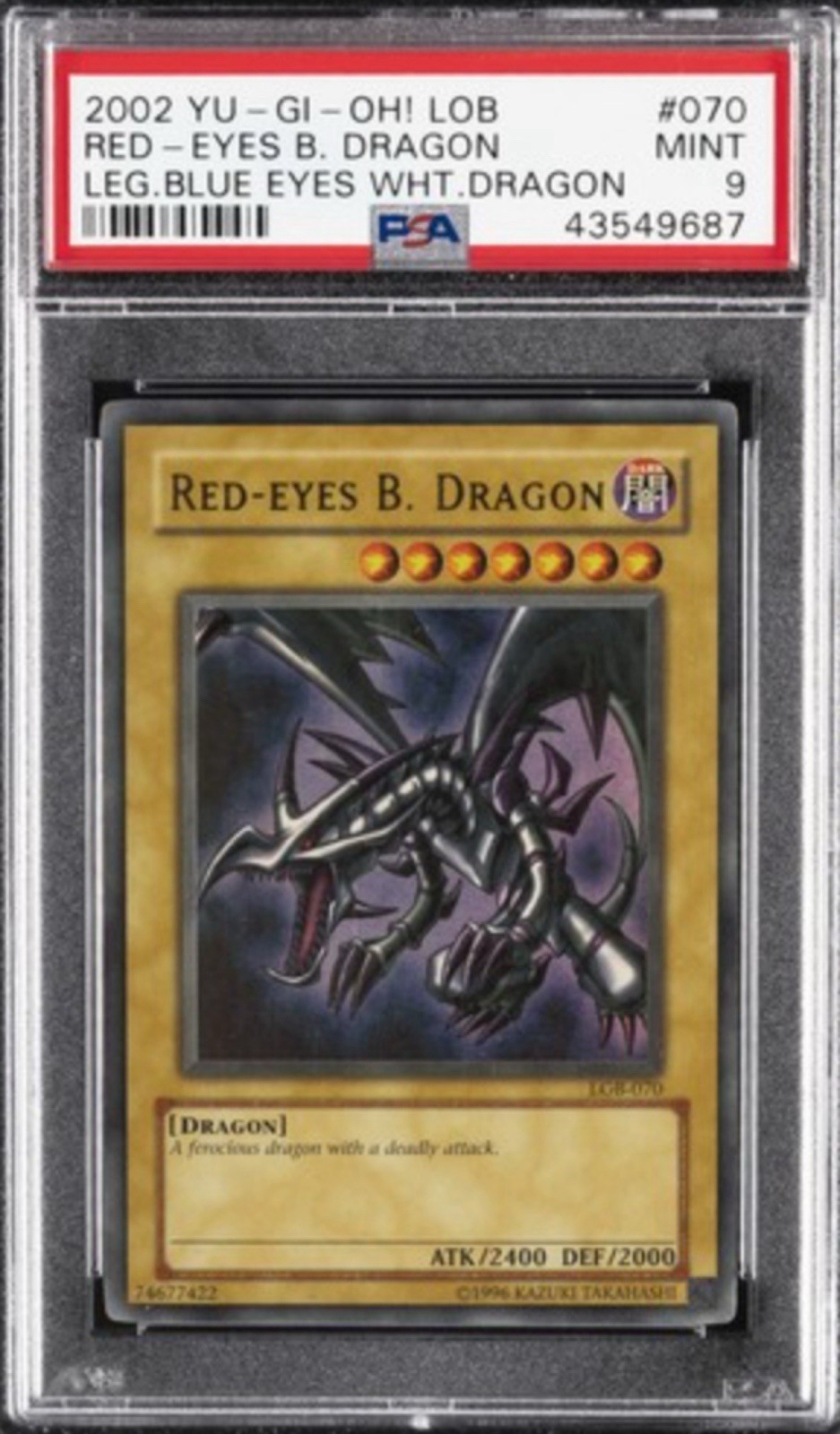 2002 YU-GI-OH LOB-LEGEND OF BLUE EYES WHITE DRAGON RED-EYES B. DRAGON PSA 9 2002 YU-GI-OH LOB-LEGEND OF BLUE EYES WHITE DRAGON RED-EYES B. DRAGON PSA 9